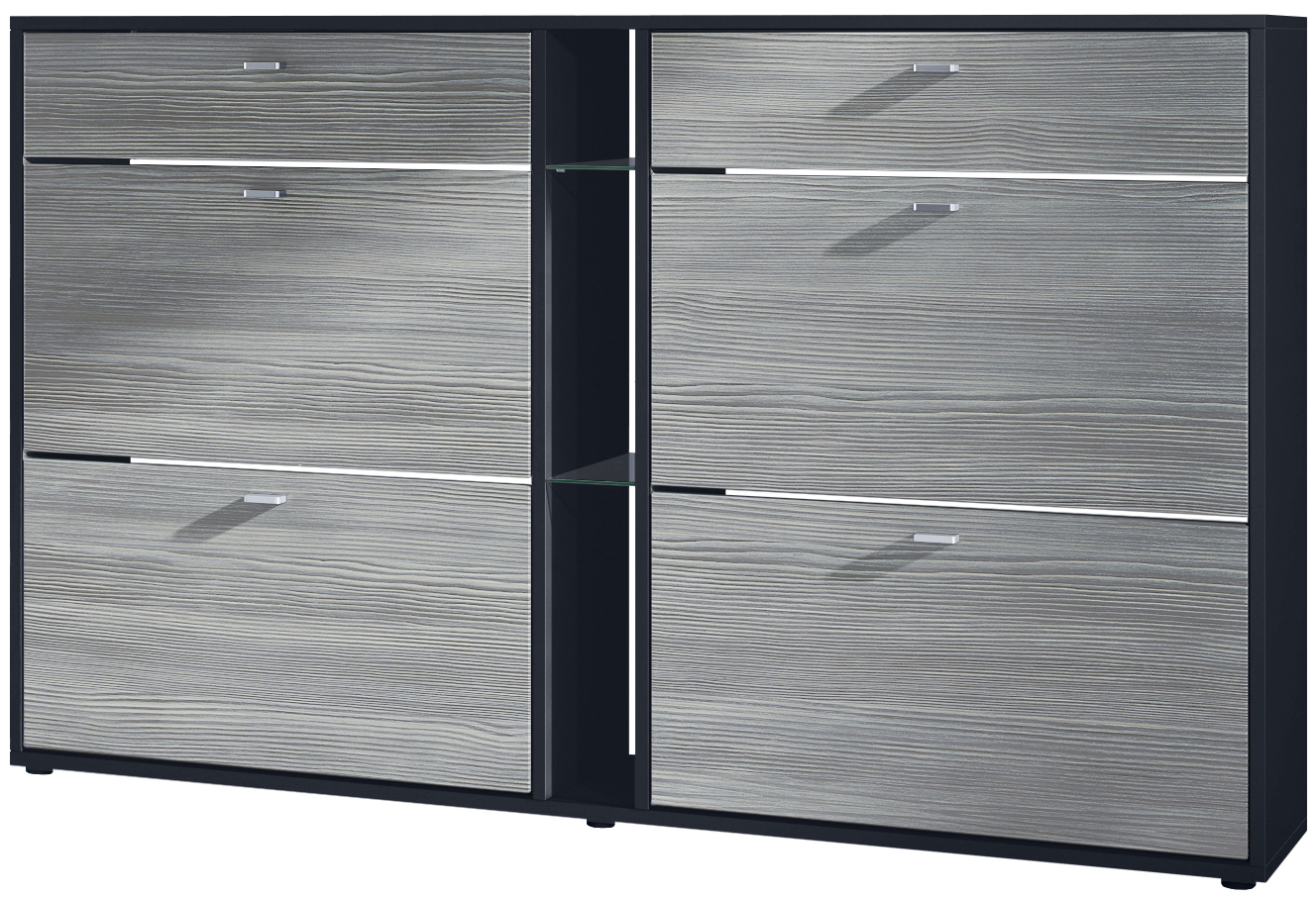 Today Schuhschrank 2 Schubladen und 3 offene Fächer  Schwarz matt/Avola-Anthrazit (155,5 x 95 x 28 cm)