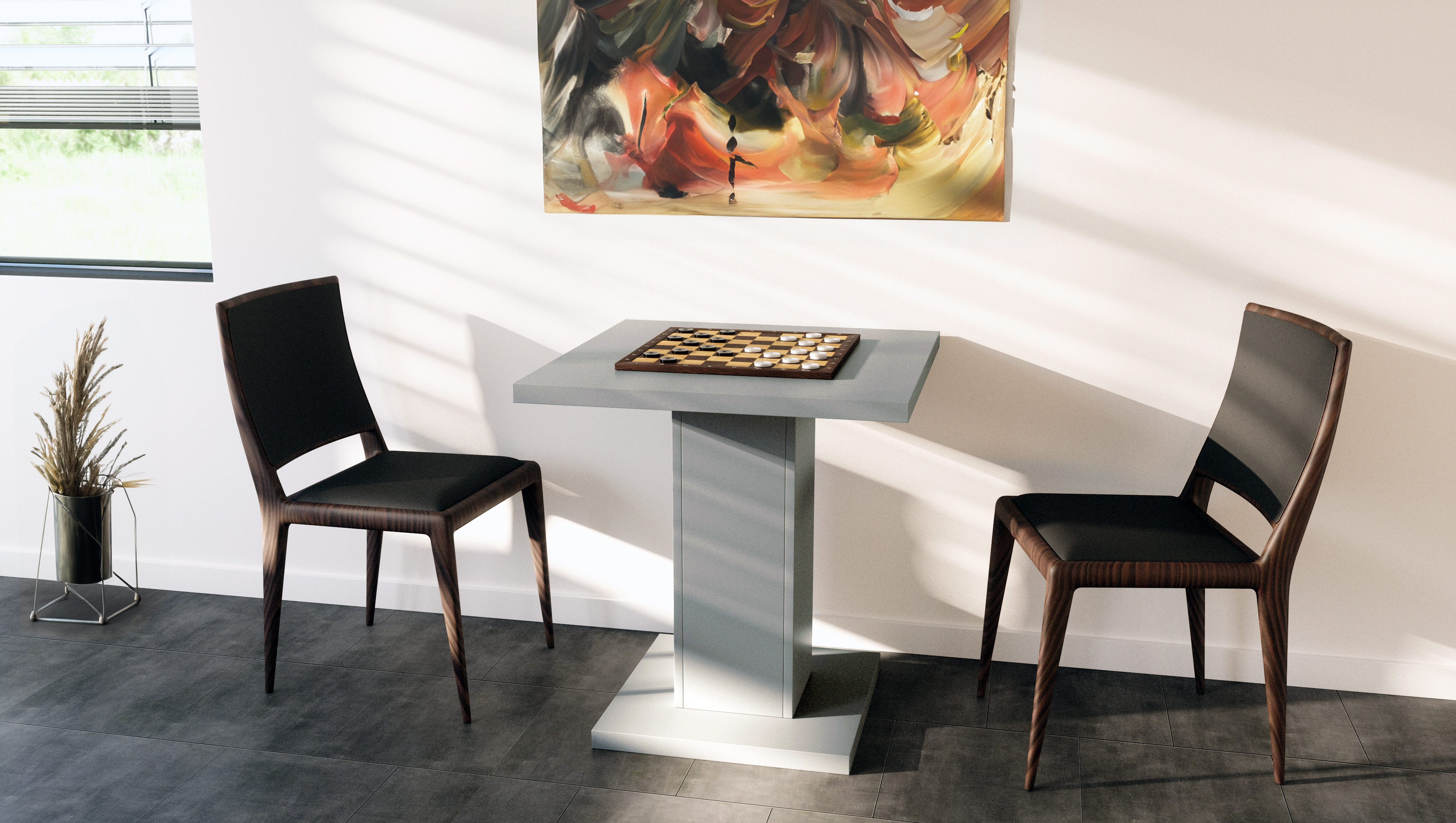 Bistrotisch Adam 70 x 70 cm, Grau Matt mit zentralen Säulenfuß