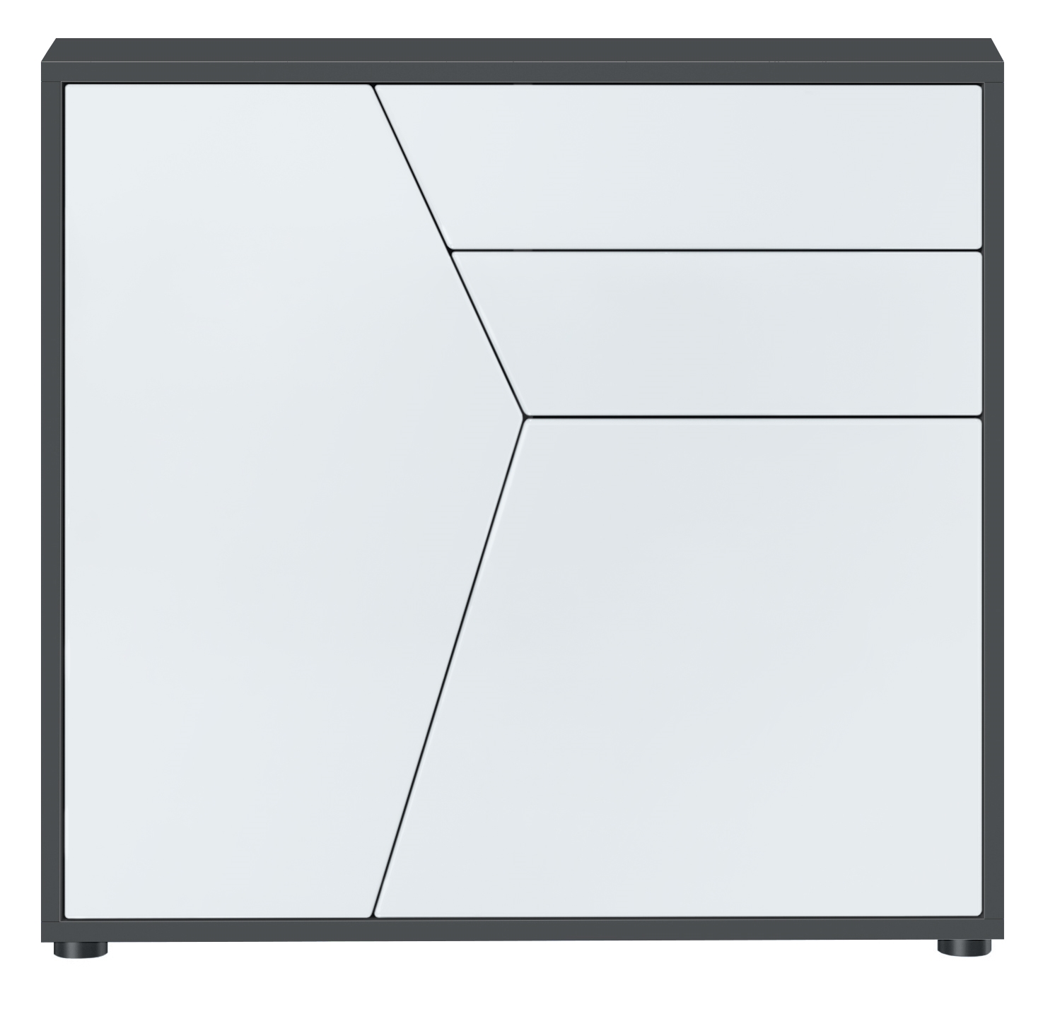 Benny Kommode  mit 2 Türen und 2 Schubladen Schwarz matt/Weiß matt (79 x 74 x 36 cm)