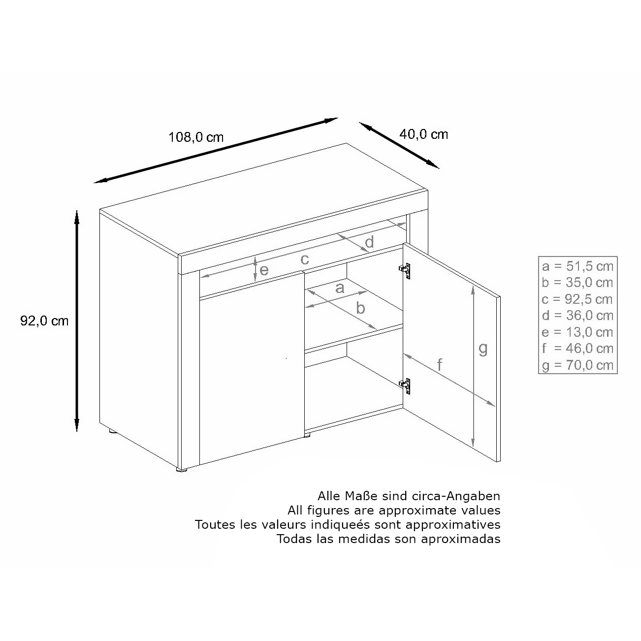 Kommode Valencia Sideboard mit 2 Türen und 1 offenem Fach Schwarz matt/Beton Oxid Optik/Beton Oxid Optik (108 x 92 x 40 cm)