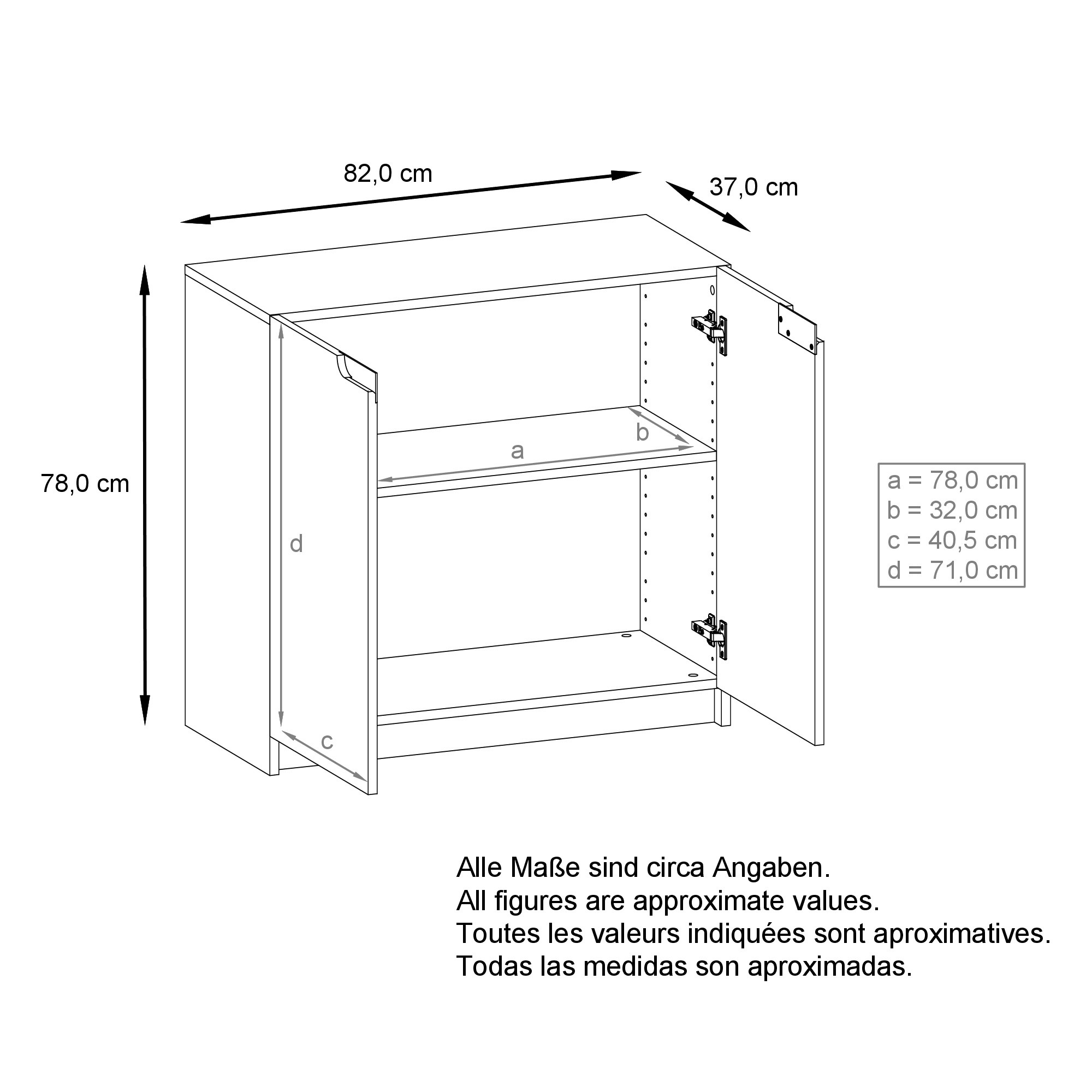 Kommode Logan mit 2 Türen Schwarz matt/Beton Oxid Optik (82 x 78 x 37 cm)