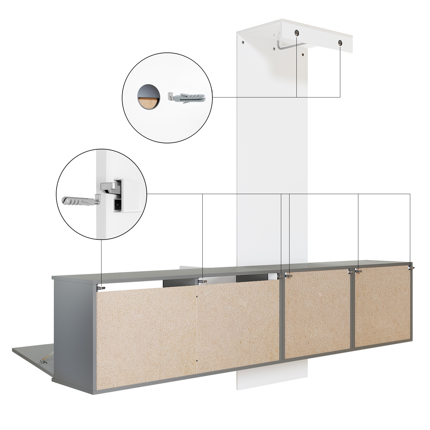 Garderobe Carlton Set 1 Anthrazit 4-tlg. 1 Paneel, 1 Schubkastenschrank und 1 Schrankmodul Anthrazit matt/Beton Oxid Optik (209 x 193 x 35 cm)
