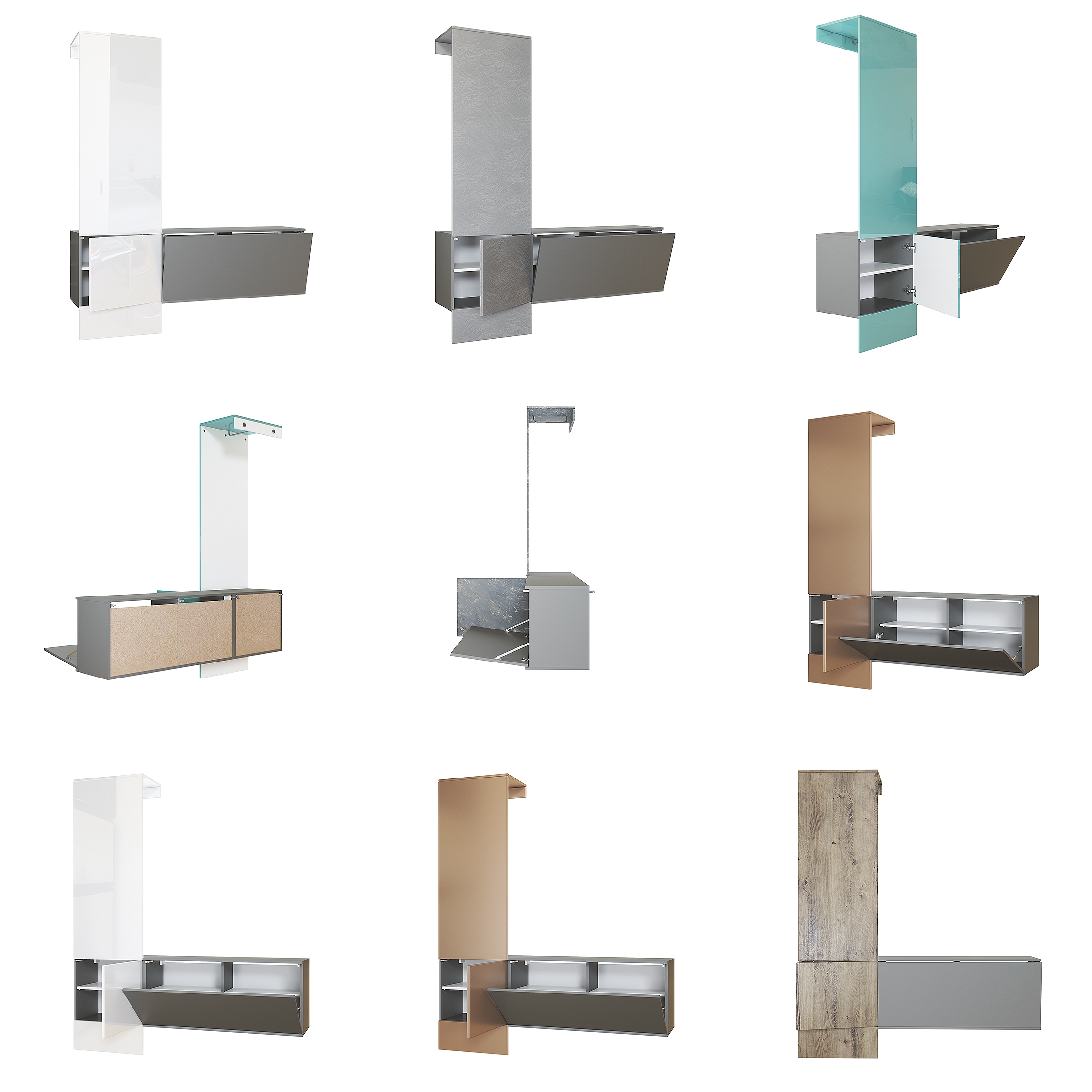 Garderobe Carlton Set 4 Anthrazit 3-tlg. 1 Paneel und 1 Schrankmodul Anthrazit matt/Creme Hochglanz (156,5 x 193 x 35 cm)