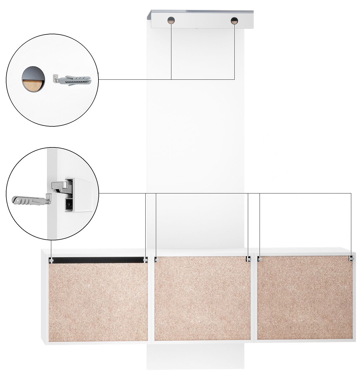 Garderobe Carlton Set 3 Beton 4-tlg. ​1 Paneel, 2 Schubkastenschränke und 1 Wandspiegel Weiß matt/Beton Oxid Optik (157 x 193 x 35 cm)