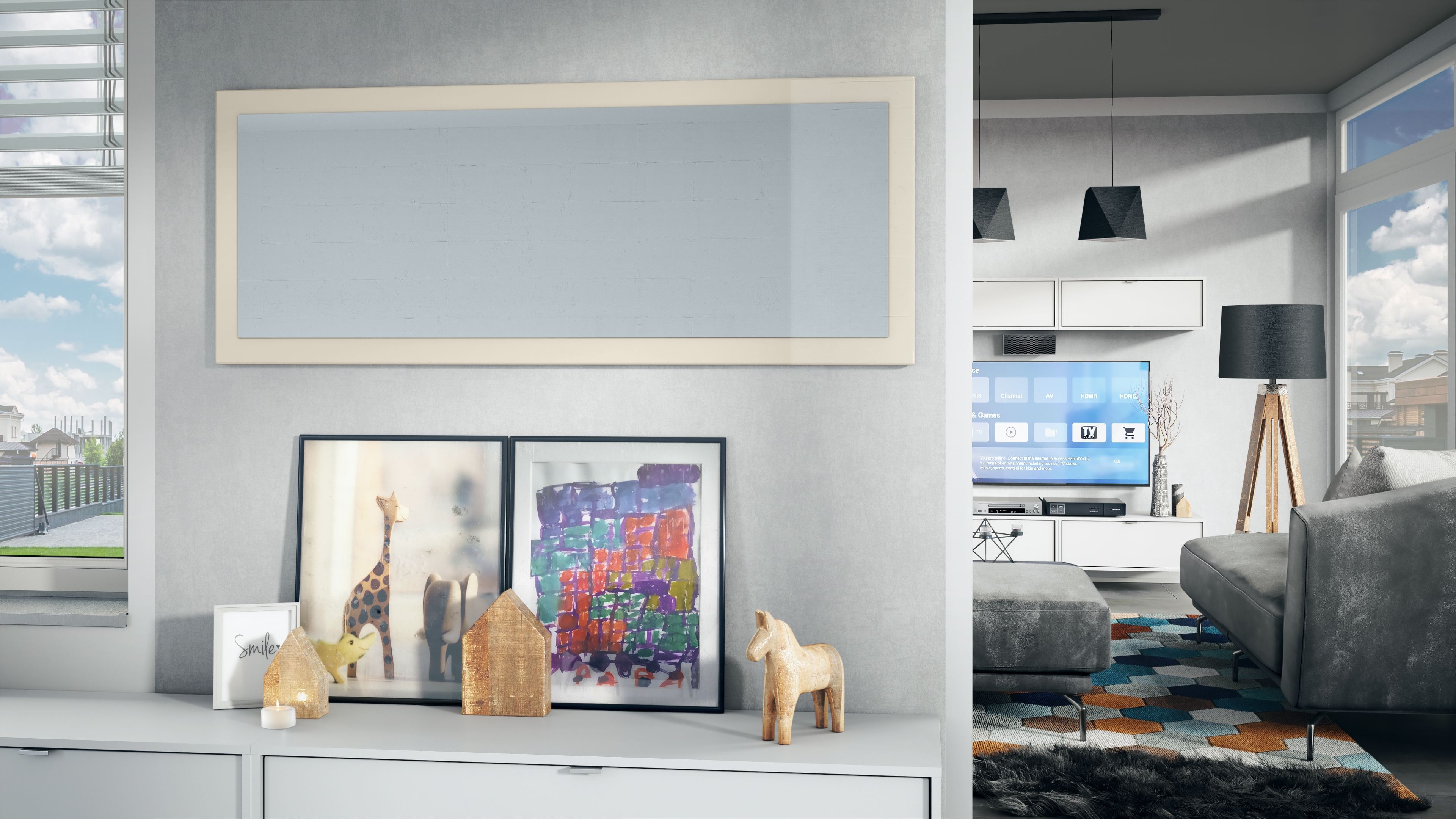 Spiegel Lima 139cm mit Rahmen im modernen Stil Creme Hochglanz (139 x 55 cm)