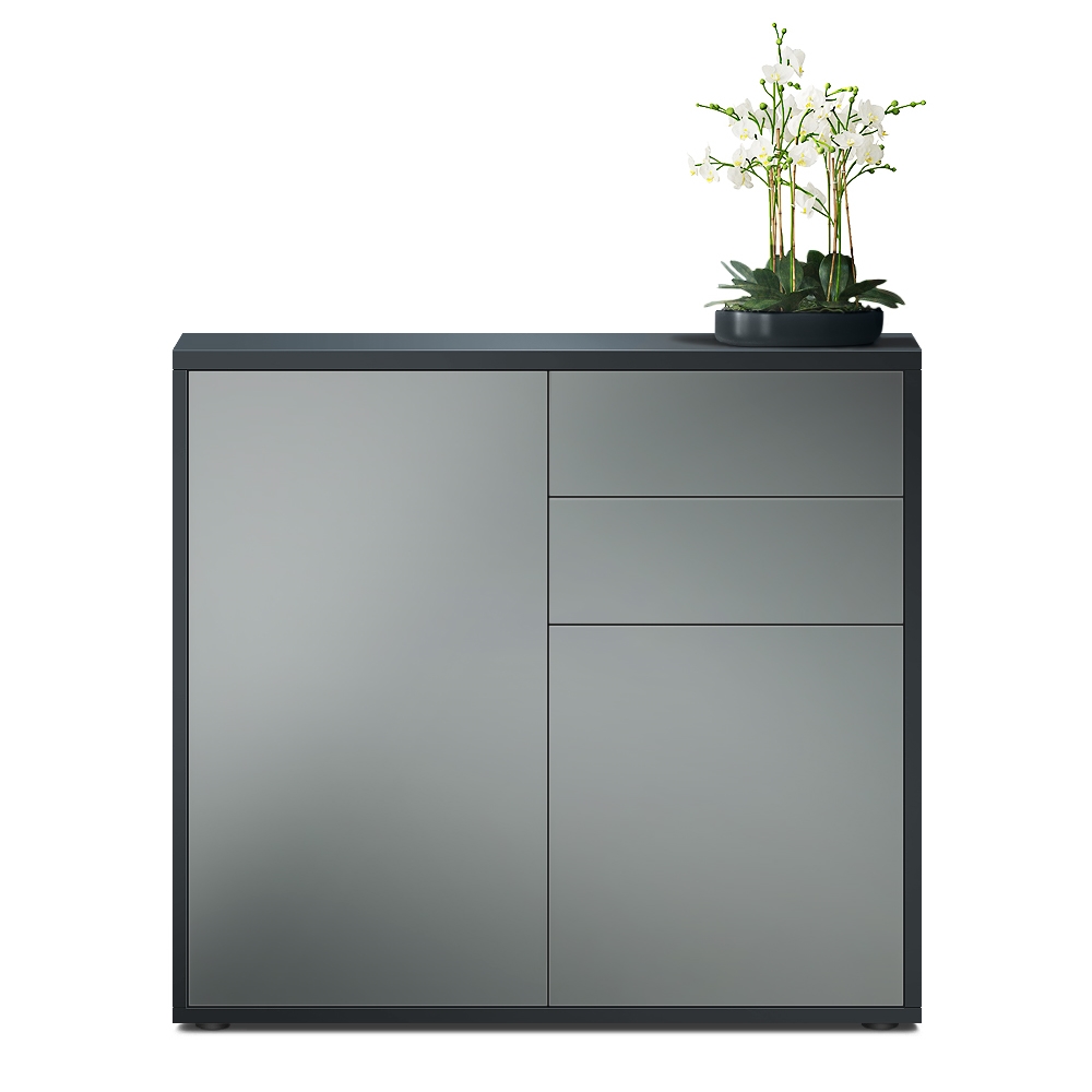 Kommode Ben  mit 2 Türen und 2 Schubladen Schwarz matt/Graphit Seidenmatt (79 x 74 x 36 cm)