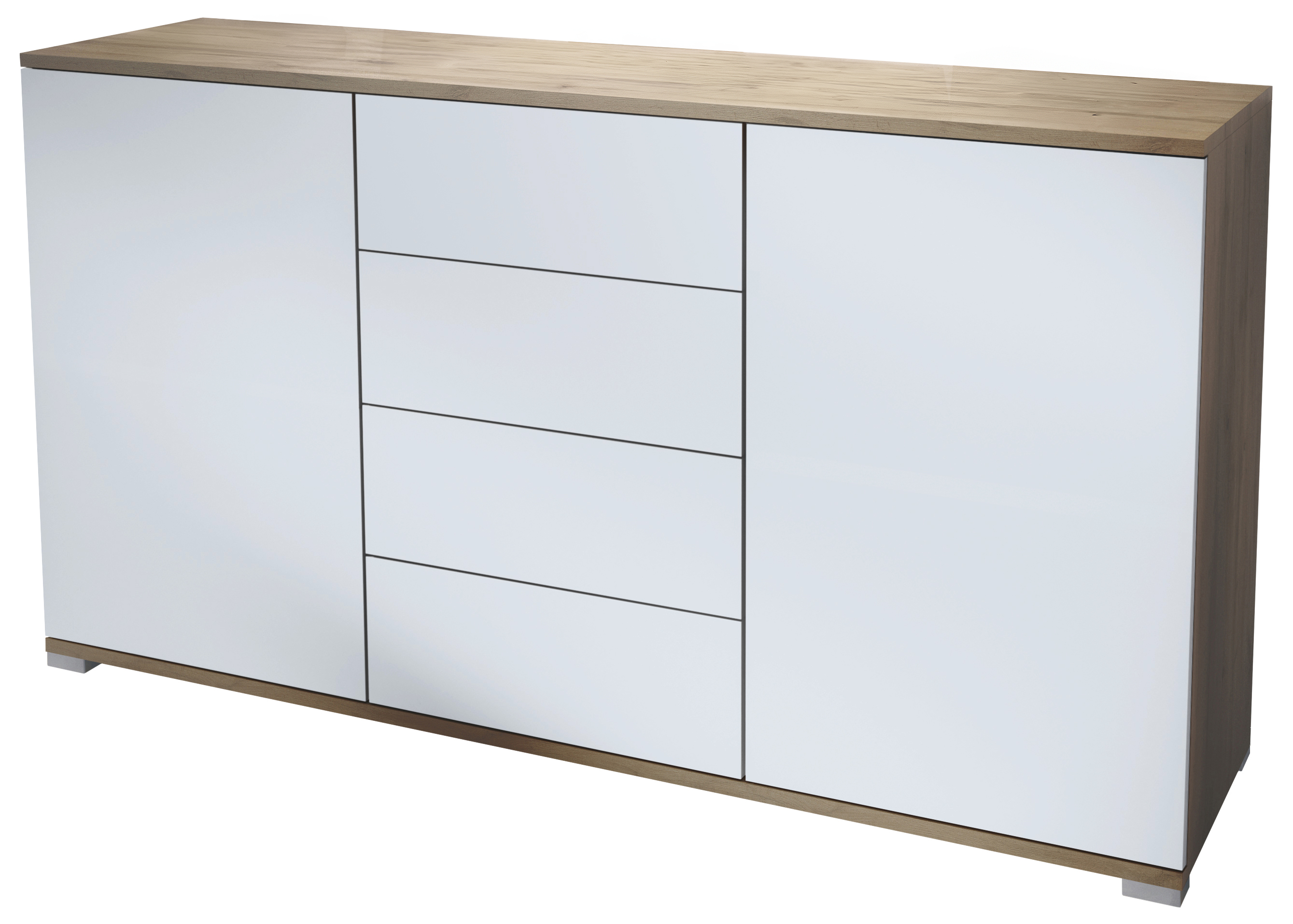Santo V1 Sideboard Eiche Evoke mit 2 Türen und 4 Schubladen Eiche Evoke/Weiß matt (138,5 x 75,5 x 35 cm)