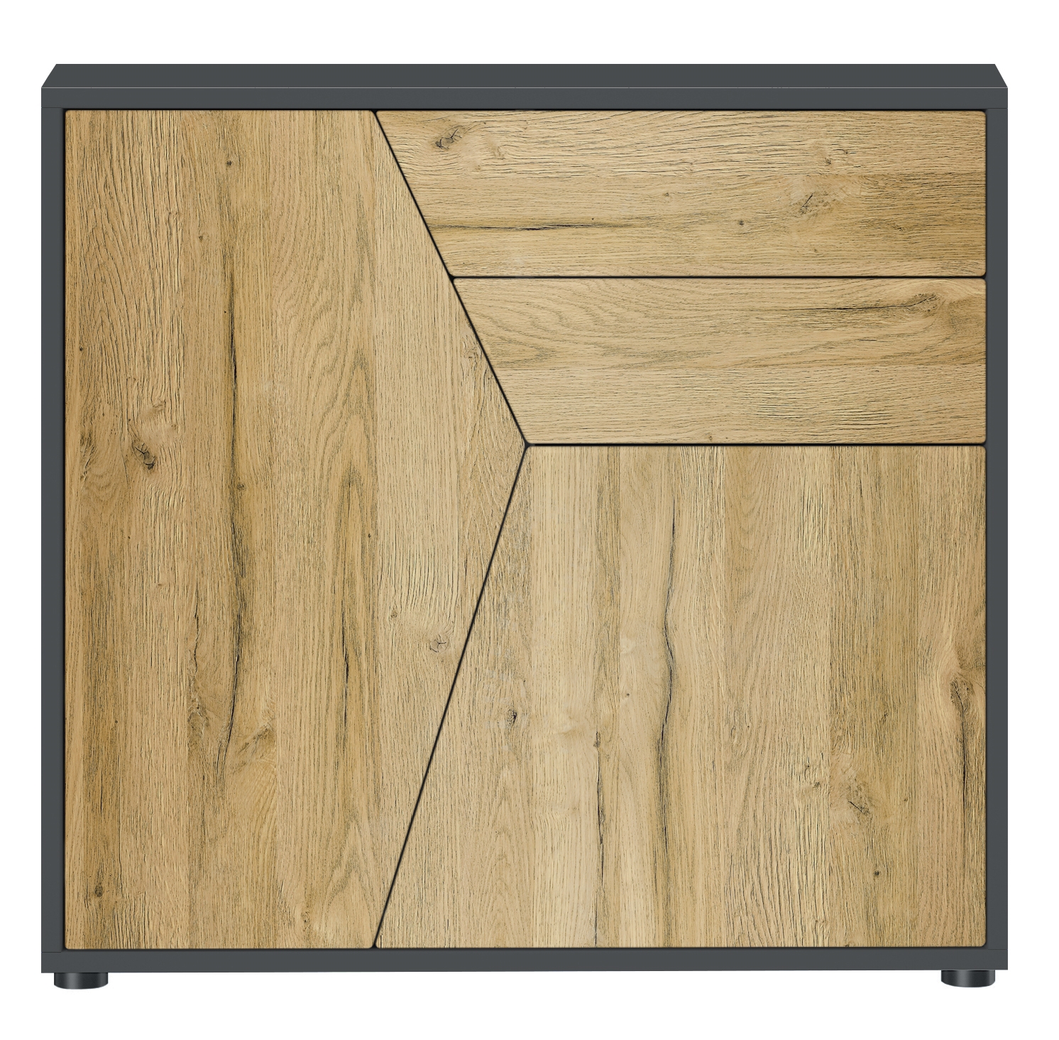 Benny Kommode  mit 2 Türen und 2 Schubladen Schwarz matt/Eiche Natur (79 x 74 x 36 cm)