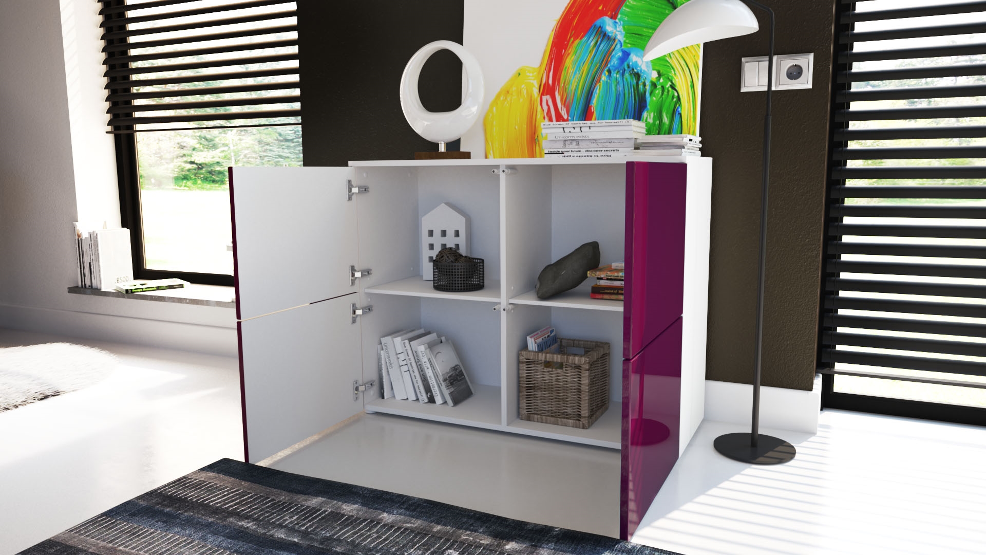 Kommode Rova mit 4 Türen Weiß matt/Avola-Antrazit (92 x 72 x 35 cm)