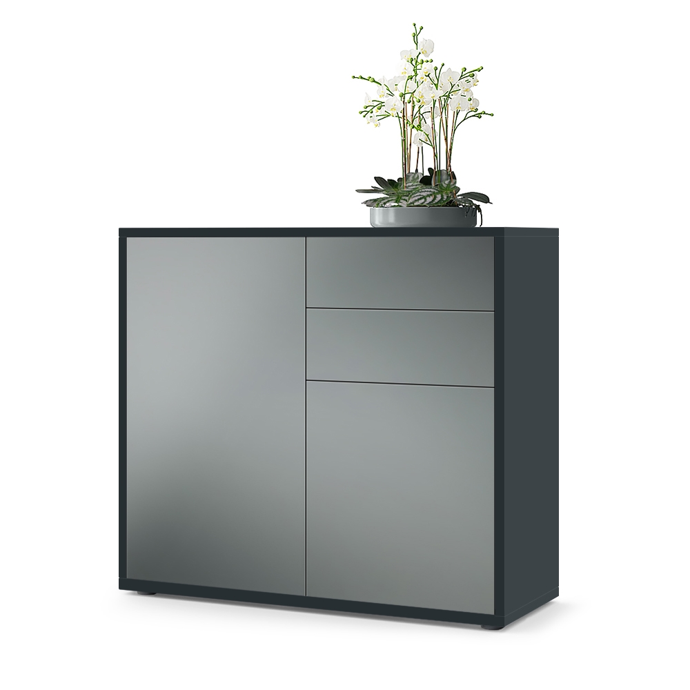 Kommode Ben  mit 2 Türen und 2 Schubladen Schwarz matt/Graphit Seidenmatt (79 x 74 x 36 cm)