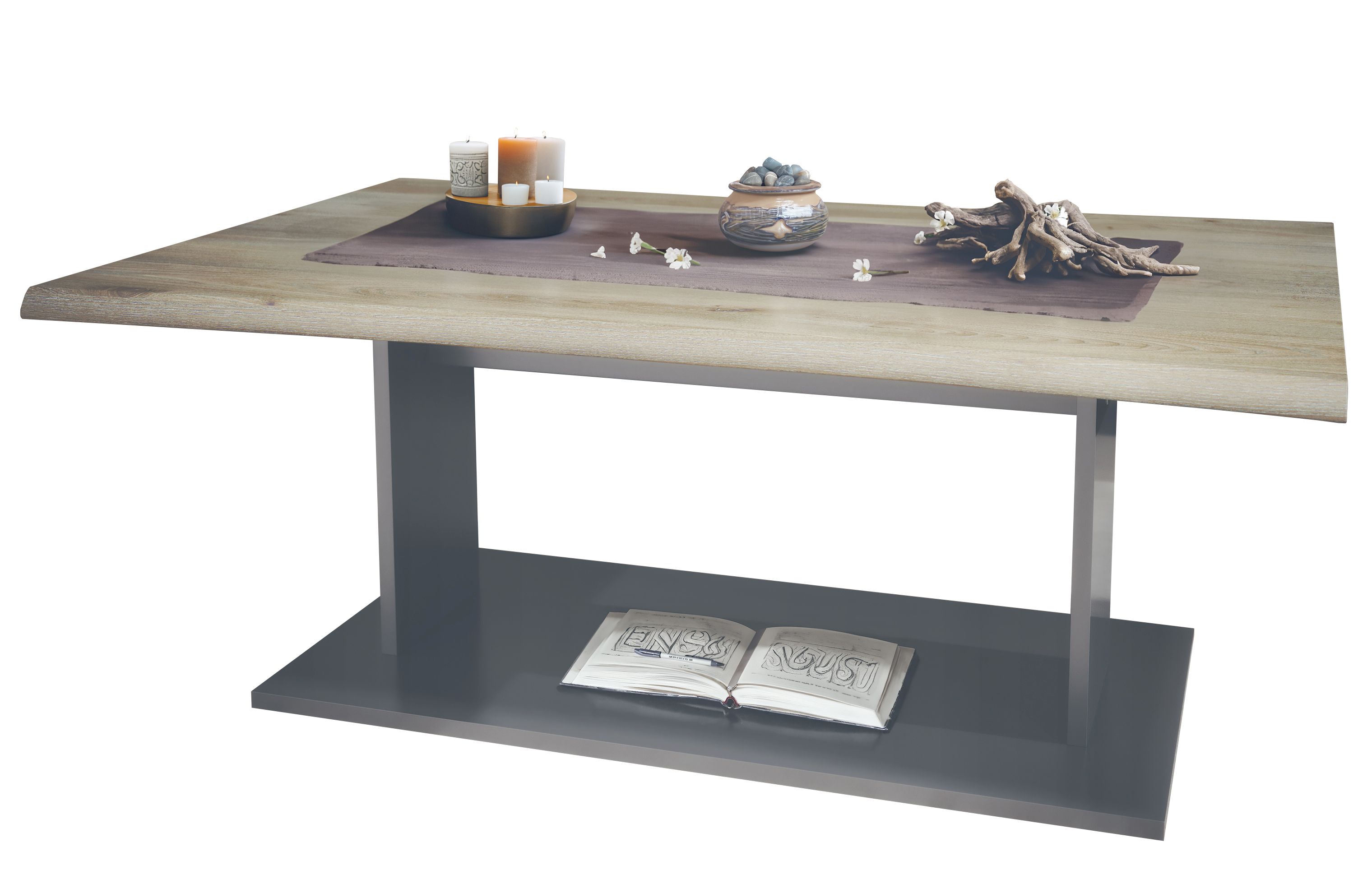 Melo Couchtisch mit Ablageboden Anthrazit/Eiche Nordic (102 x 40 x 67,5)