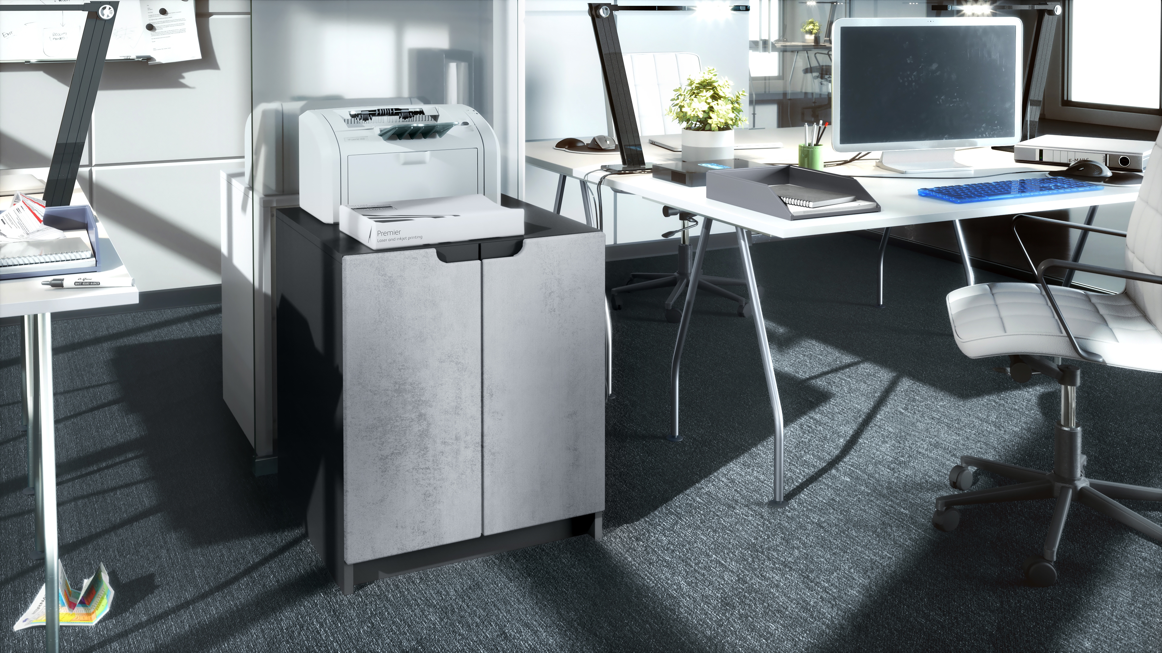 Druckerkommode Logan mit 2 Fächern und 2 Türen Schwarz matt/Beton Oxid Optik, (51 x 60,5 x 54 cm)