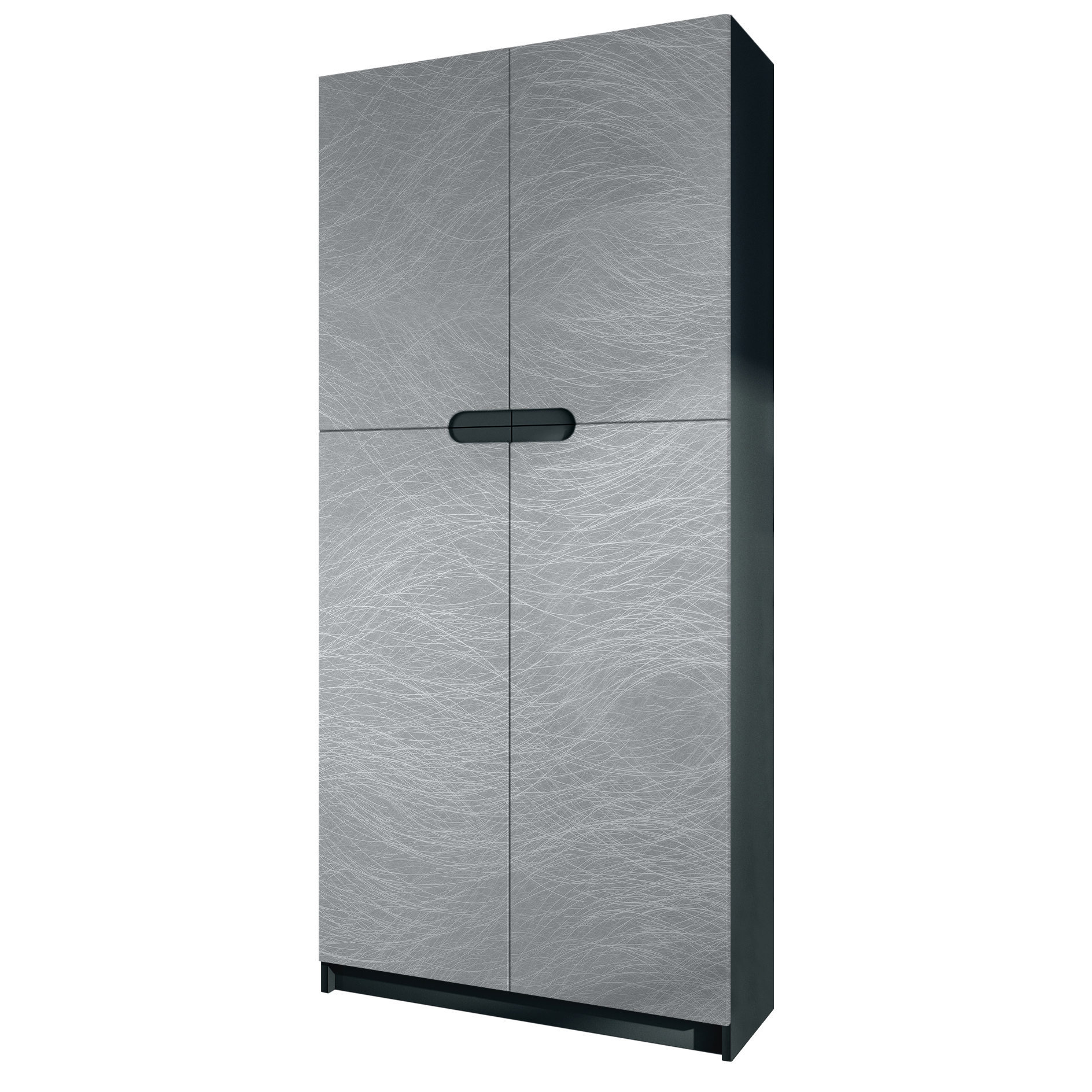 Büroschrank Logan V1 mit 5 Fächern und 4 Türen Schwarz matt/Scratchy Metal (82 x 185 x 37 cm)