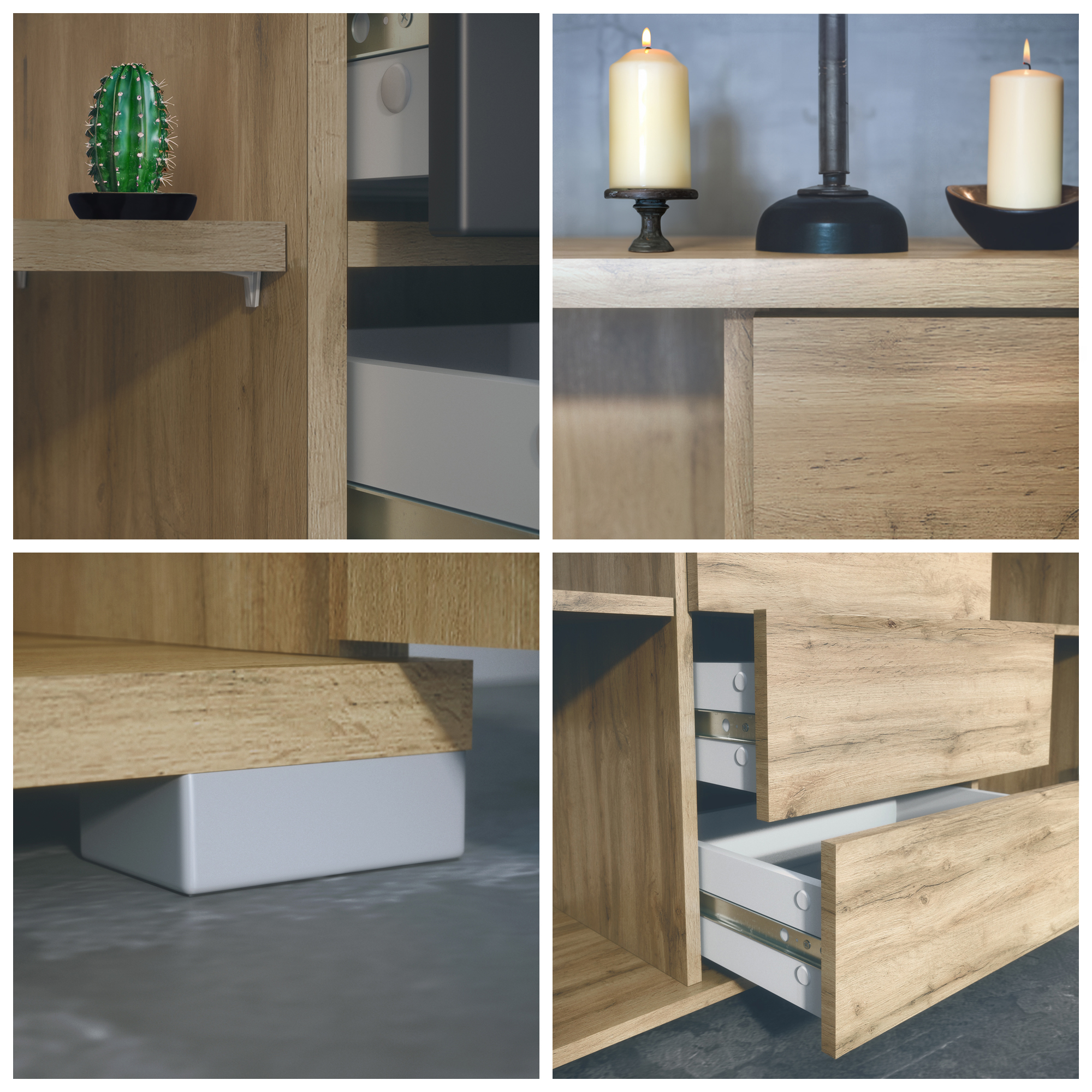 Santo V1 Sideboard Eiche Evoke mit 2 Türen und 4 Schubladen Eiche Evoke/Schwarz matt (138,5 x 75,5 x 35 cm)