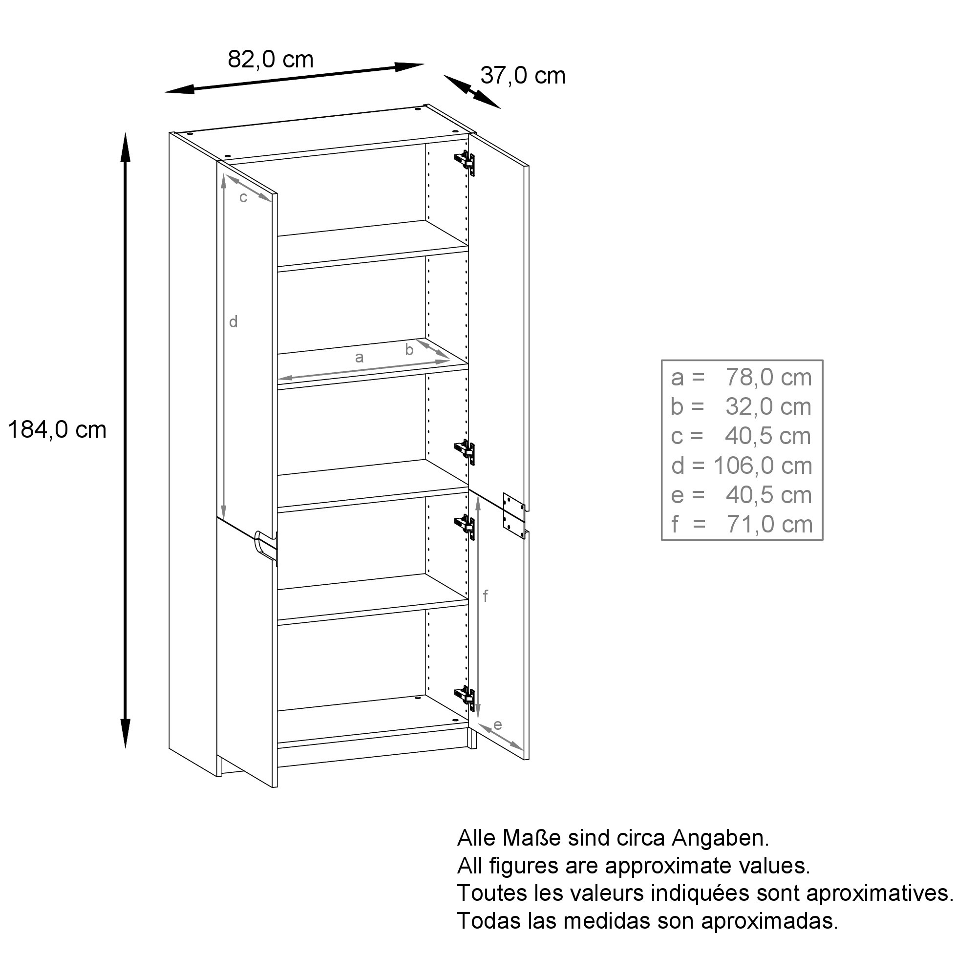 Büroschrank Logan V1 mit 5 Fächern und 4 Türen Weiß matt/Beton Oxid Optik (82 x 185 x 37 cm)