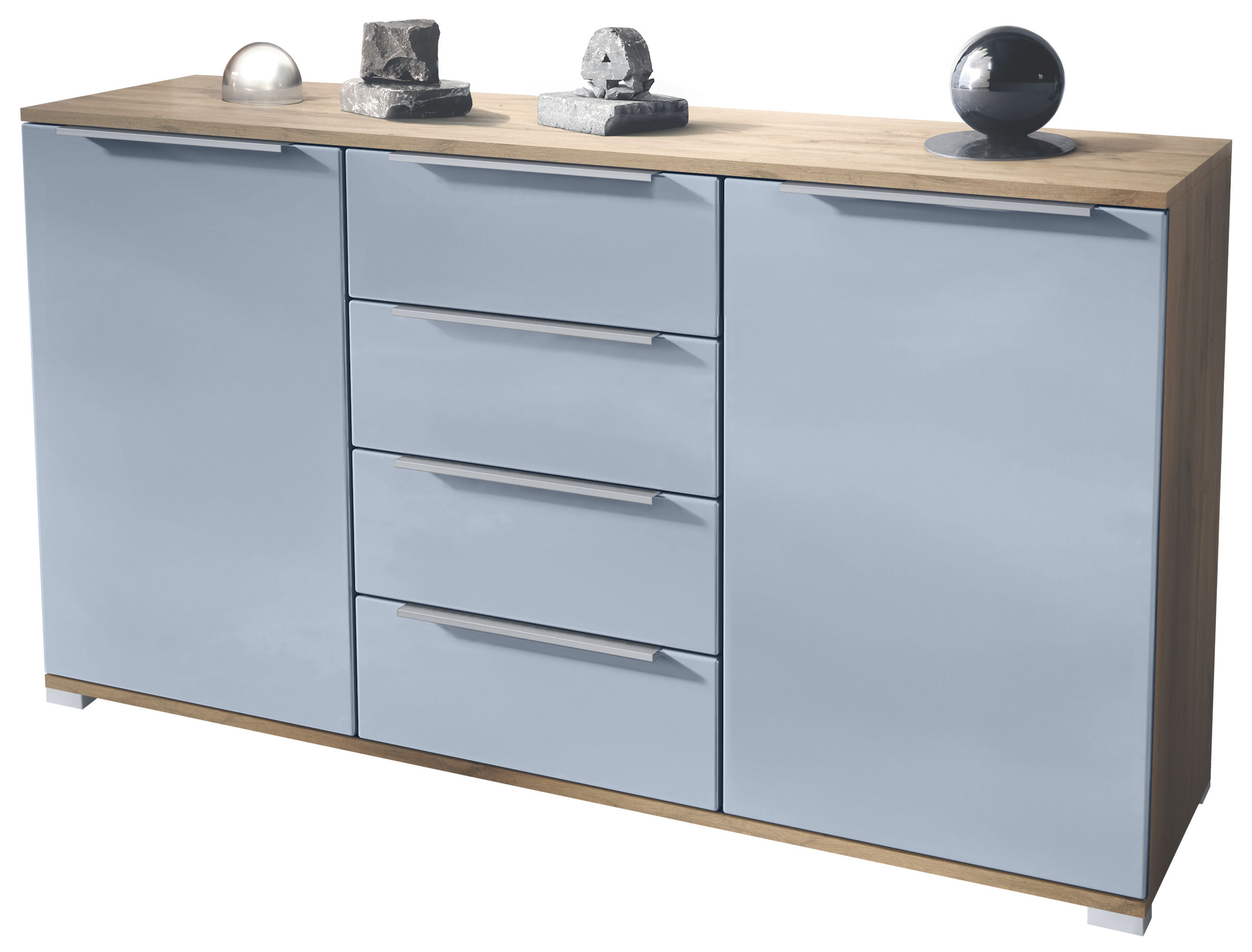 Linio V1 Sideboard Eiche Evoke mit 2 Türen und 4 Schubladen Eiche Evoke/Denim matt (138,5 x 75,5 x 35 cm)