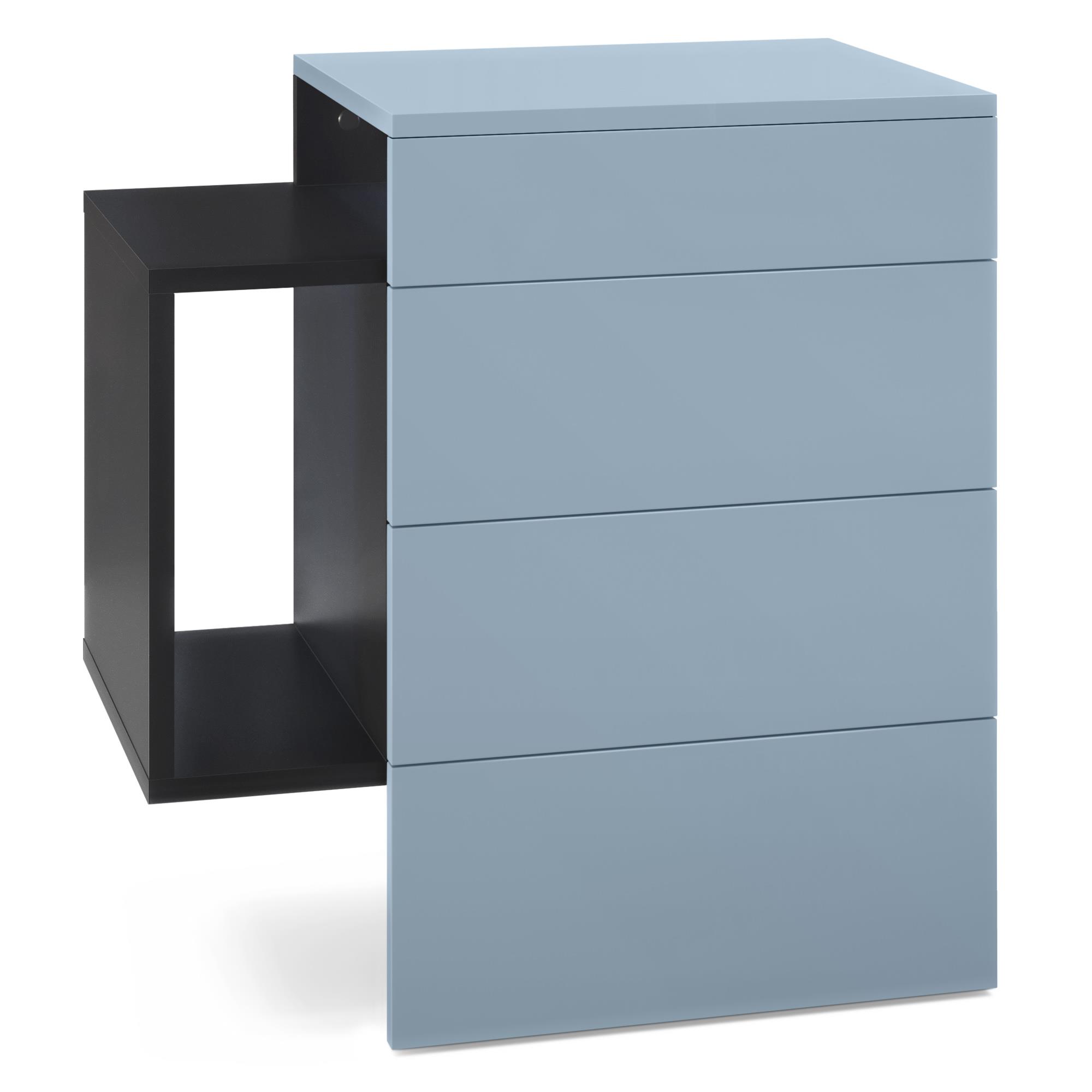 Nachttisch Queens und 1 seitlichem Fach zur Wandmontage Schwarz matt/Denim matt (60 x 63 x 36 cm)