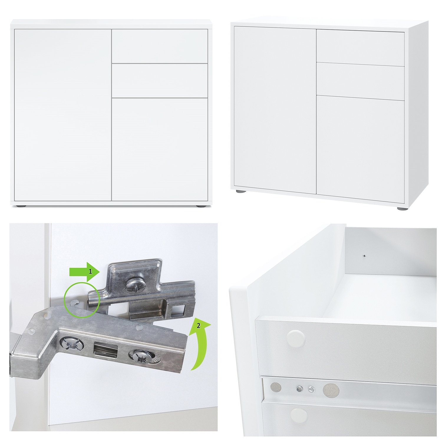 Kommode Ben  mit 2 Türen und 2 Schubladen Weiß matt/Beton Oxid-Optik (79 x 74 x 36 cm)