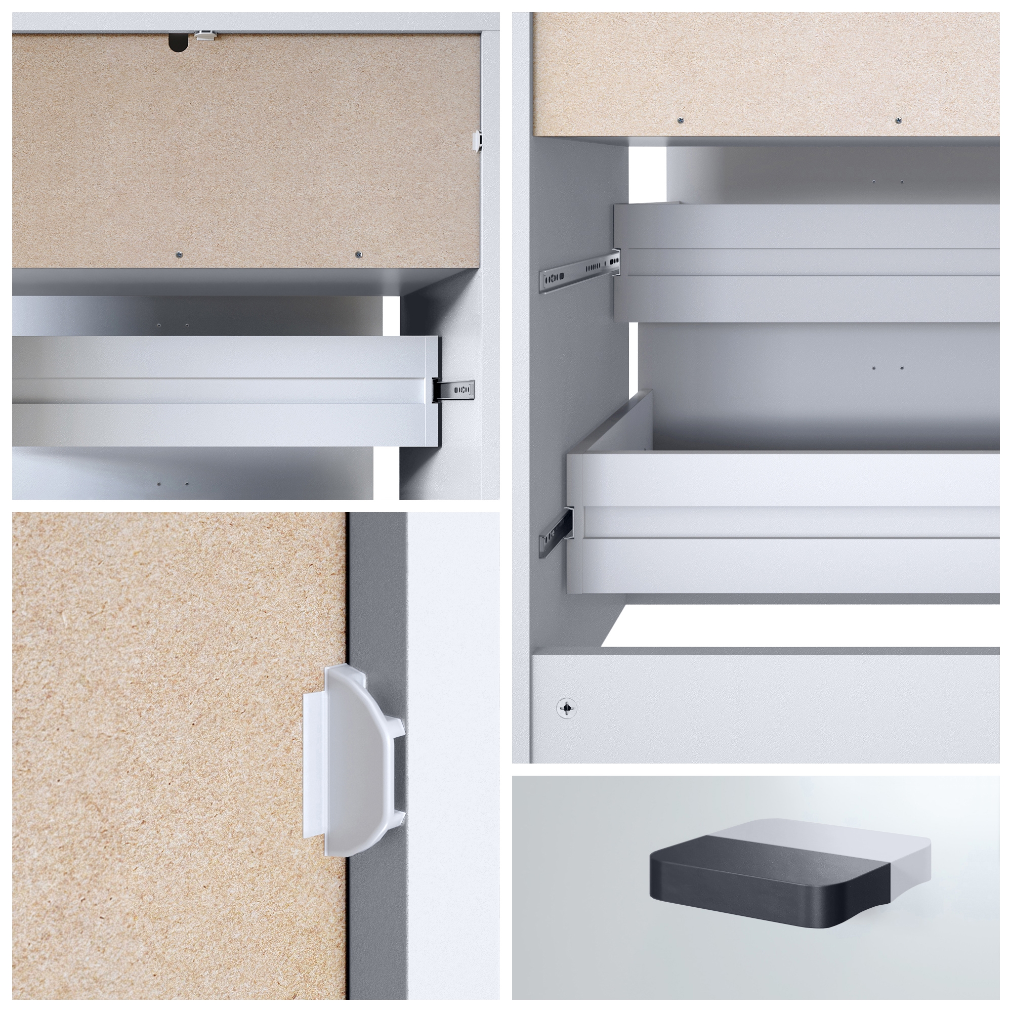 Pino V1 Kommode  mit 2 Schubladen & 1 offenem Fach Weiß matt/Beton Oxid Optik (56 x 67,5 x 36 cm)