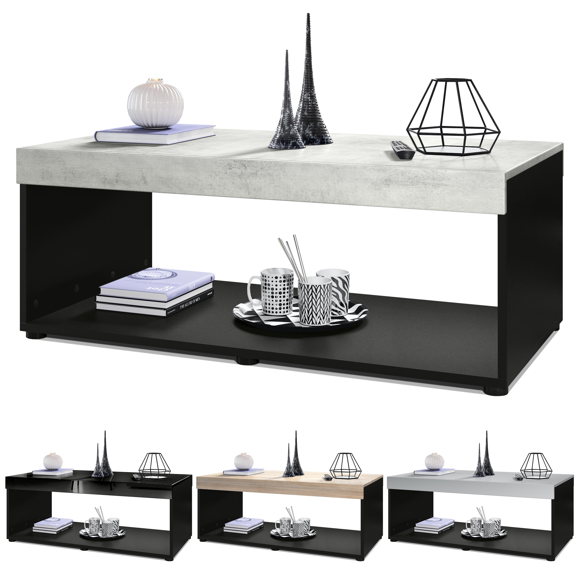 Couchtisch Pure  in Kastenform Schwarz matt/Avola-Anthrazit (104 x 40,5 x 58 cm)