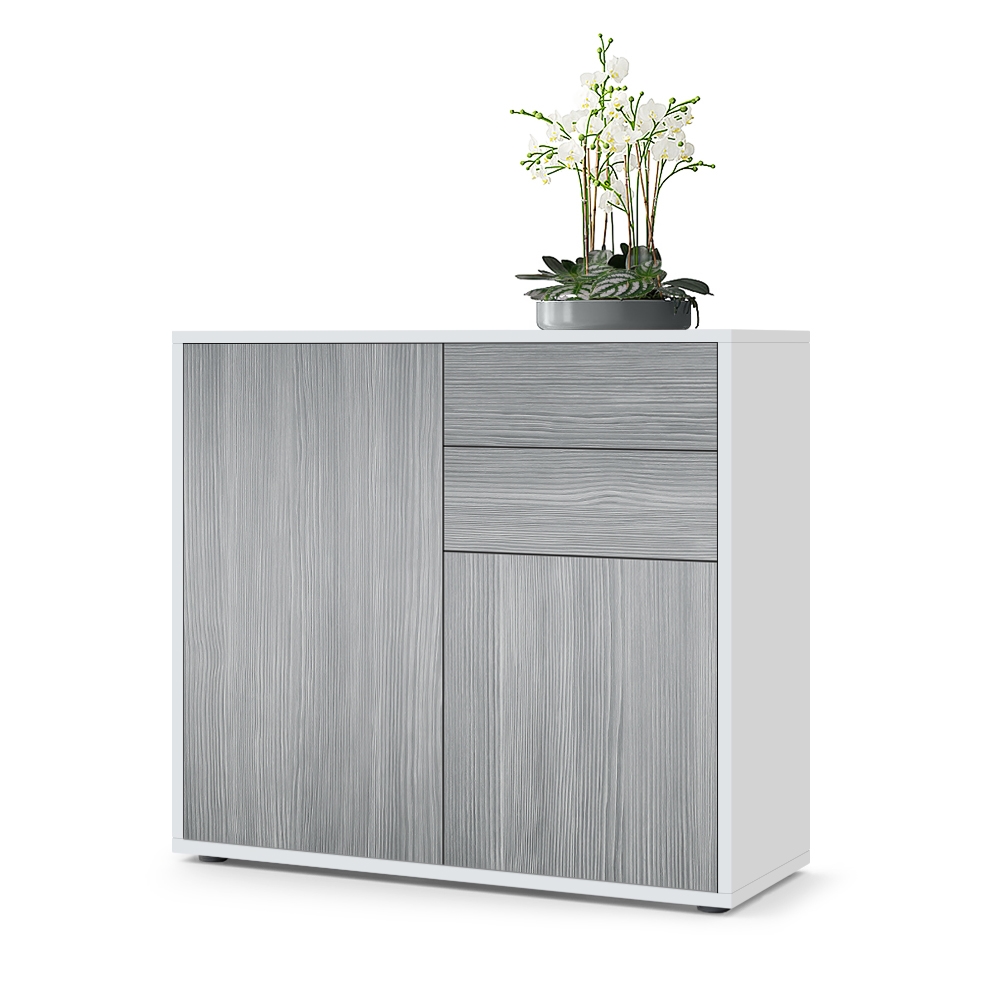 Kommode Ben  mit 2 Türen und 2 Schubladen Weiß matt/Avola-Anthrazit (79 x 74 x 36 cm)
