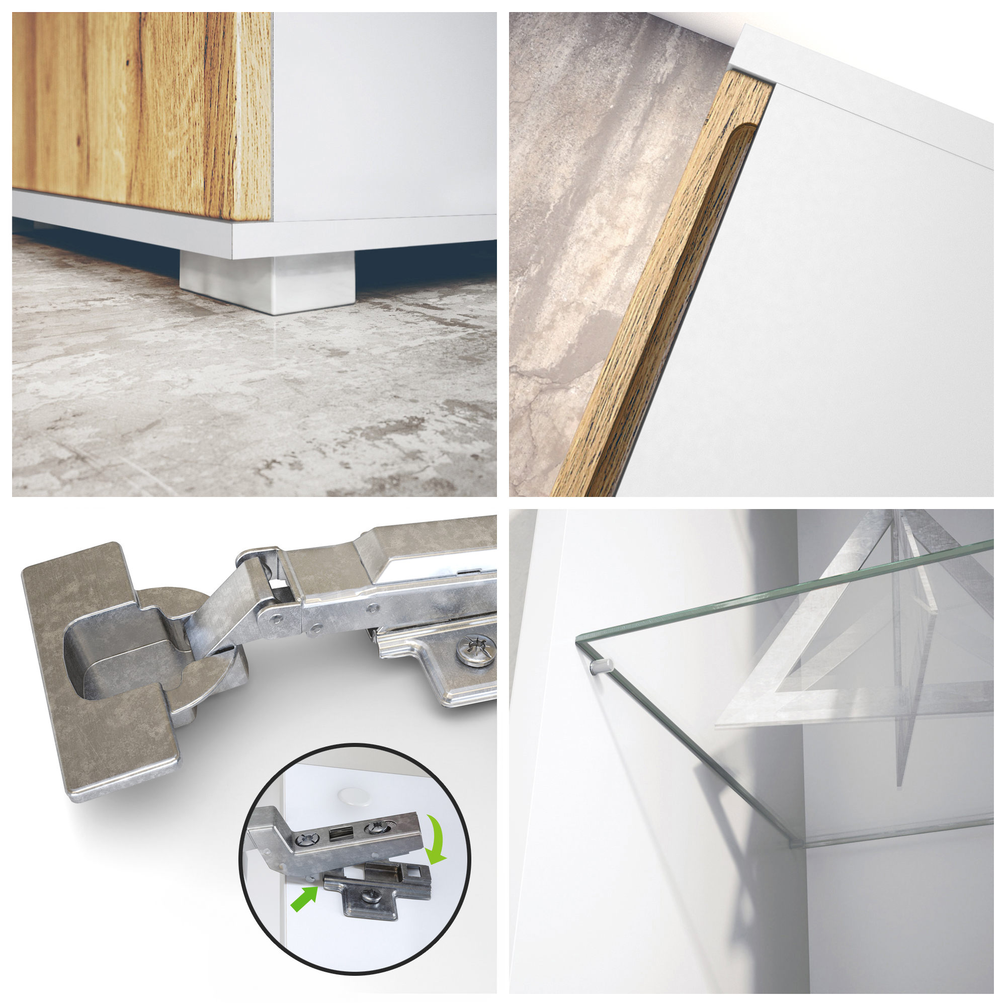 Vitrine Davos mit 3 Glasböden und 8 Fächer inkl. LED Weiß matt/Beton Oxid Optik (71,5 x 134 x 35 cm)