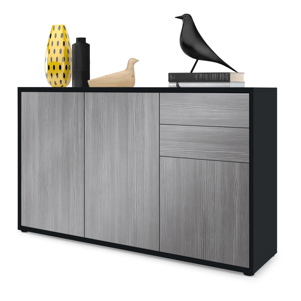 Kommode Ben V3  mit 3 Türen und 2 Schubladen Schwarz matt/Avola-Anthrazit (117 x 74 x 36 cm)