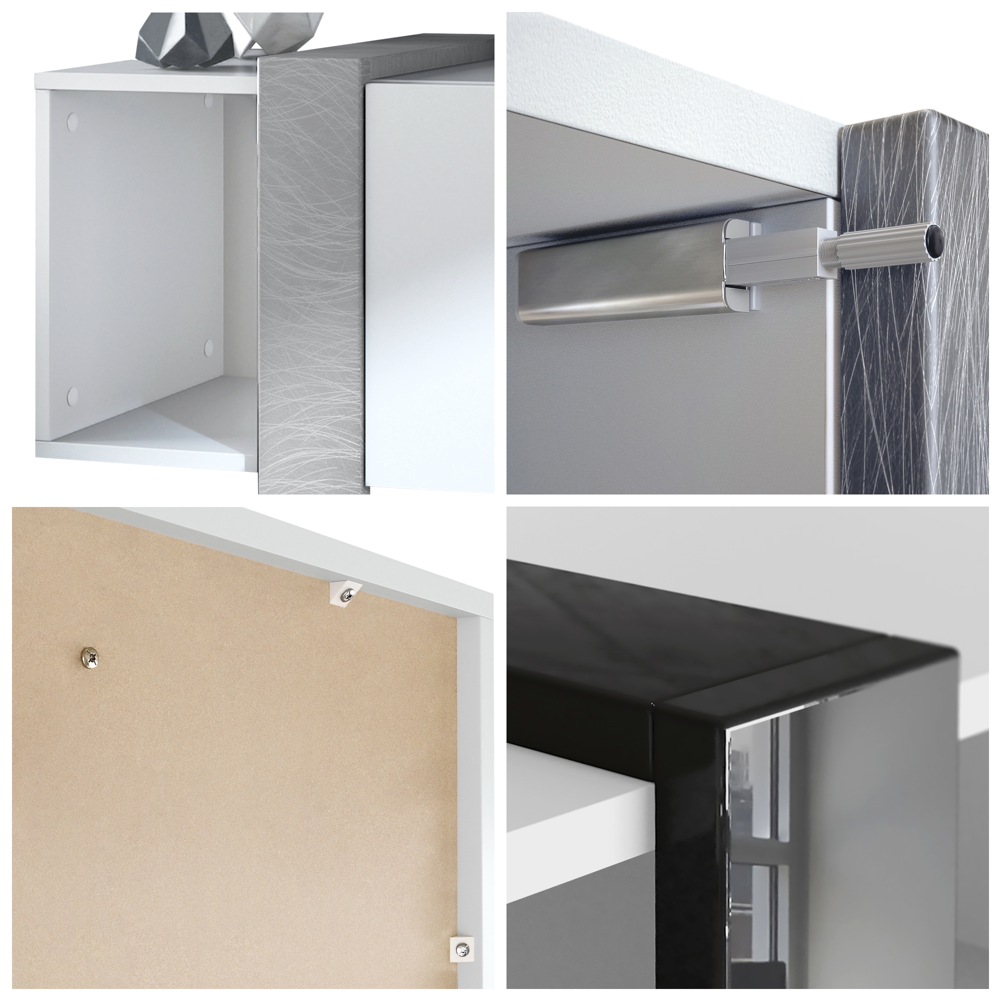 Lowboard Ida  mit 2 Türen und 2 offene Fächer Weiß matt/Schwarz matt (149 x 45,5 x 34 cm)