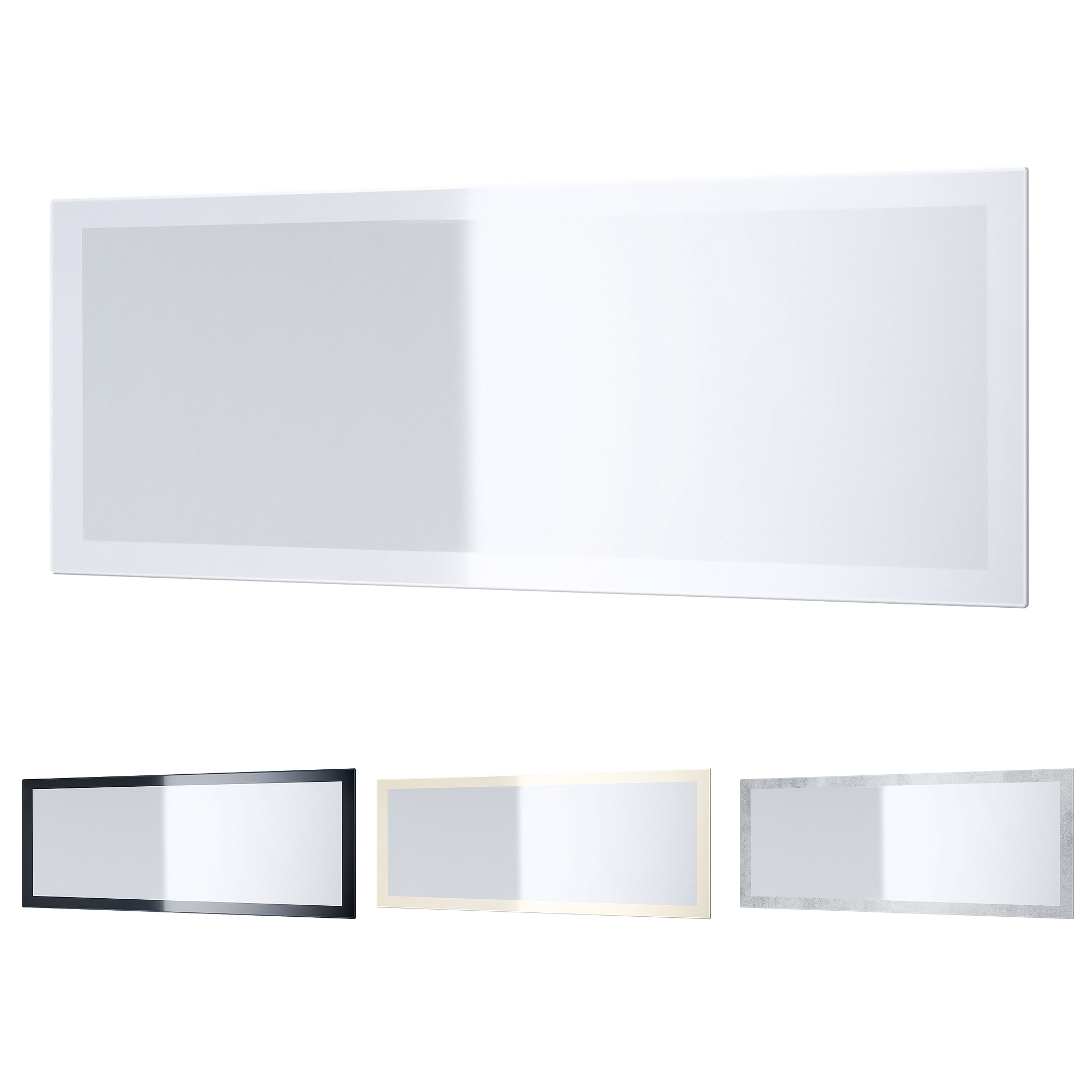Spiegel Lima 139cm mit Rahmen im modernen Stil Creme Hochglanz (139 x 55 cm)