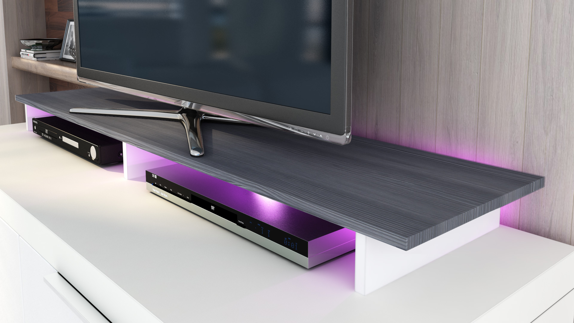 TV Aufsatz Game  zur Erhöhung  Weiß matt/Avola-Anthrazit (138,5 x 9,5 x 34,5 cm)