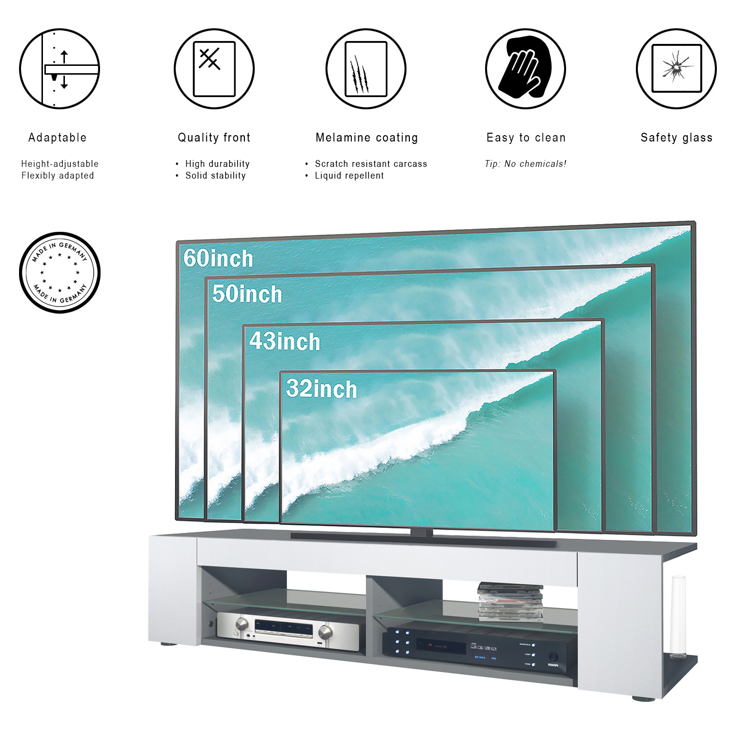 Stream Wohnwand Anthrazit matt Anbauwand bestehend aus 1 TV-Board, 2 Vitrinen und 1 Regal Anthrazit matt/Weiß matt (Gesamt: 305,5 x 190 x 38,5 cm)
