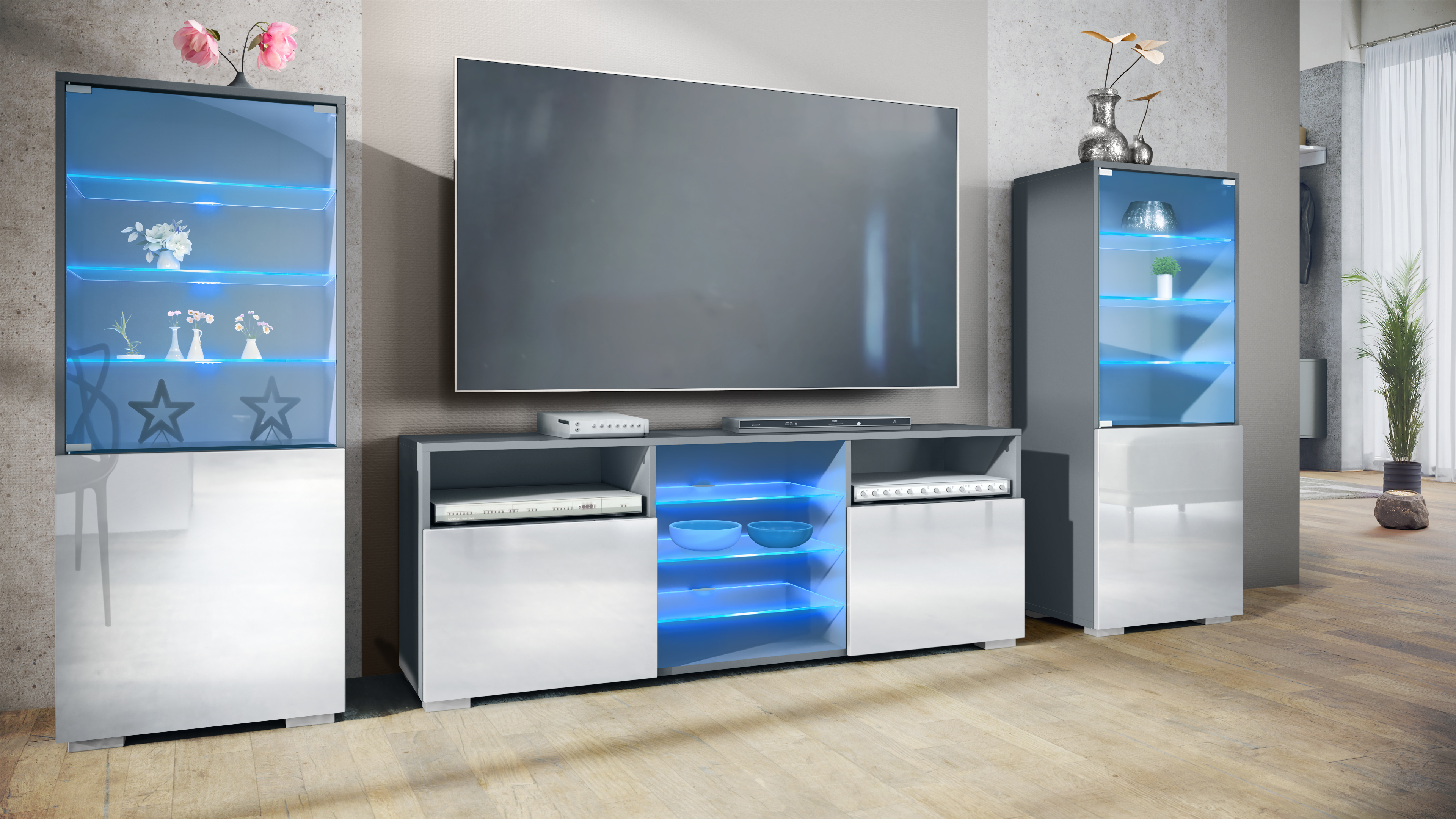 Wohnwand 3-tlg. Granada Anthrazit LED