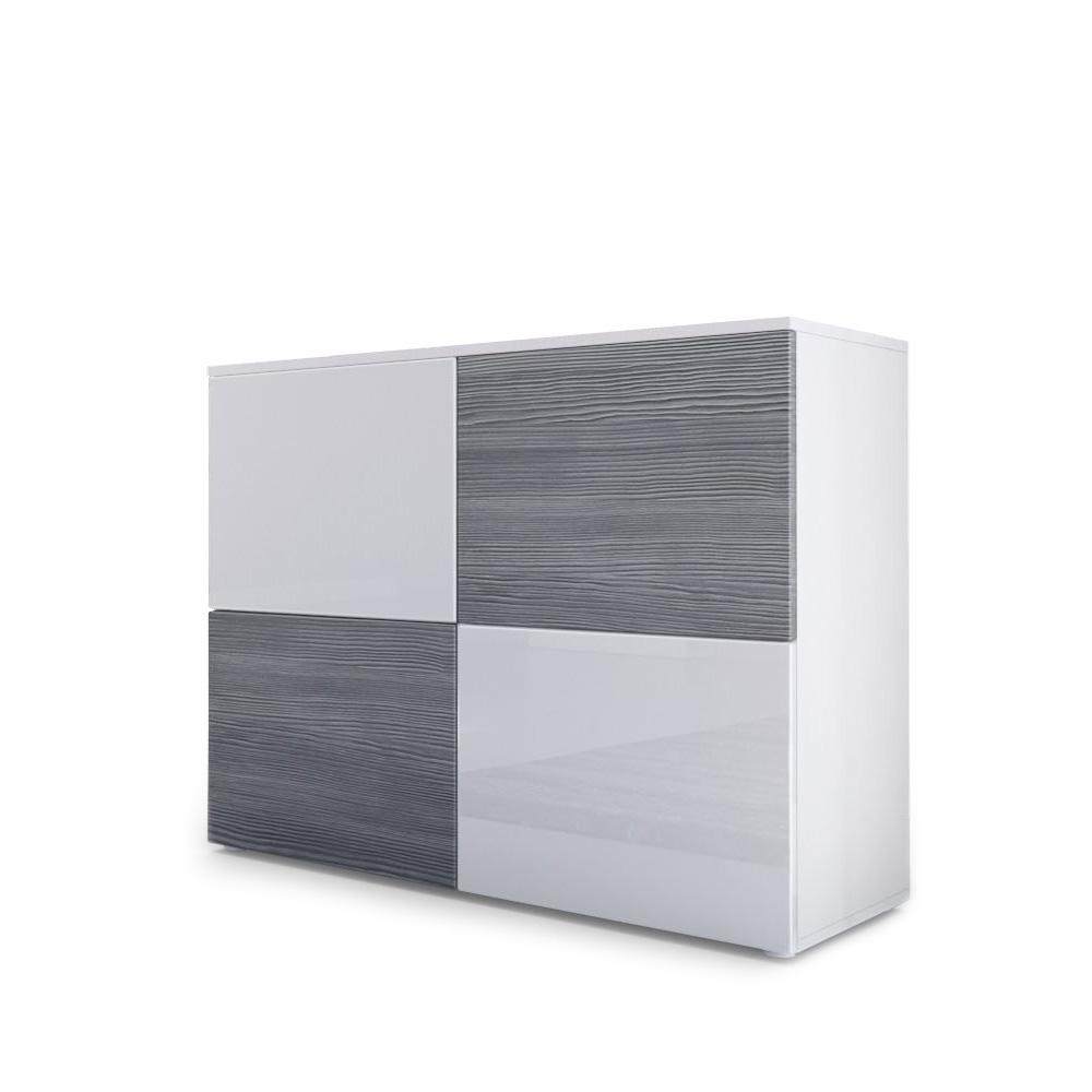 Kommode Rova mit 4 Türen Weiß matt/Weiß Hochglanz/Avola Anthrazit (92 x 72 x 35 cm)