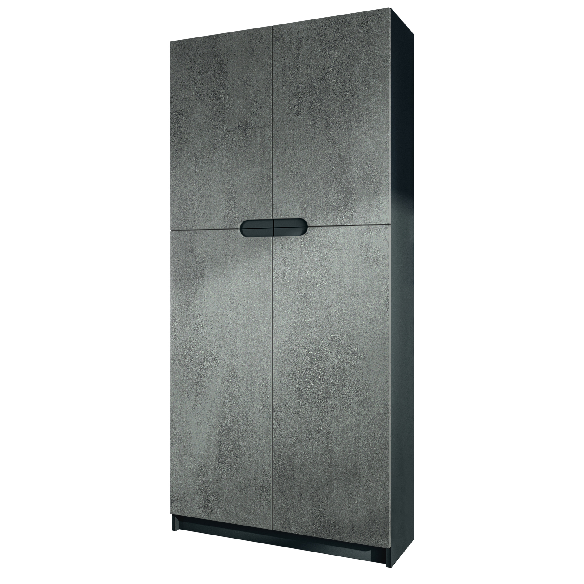 Büroschrank Logan V1 mit 5 Fächern und 4 Türen Schwarz matt/Beton dunkel Optik (82 x 185 x 37 cm)