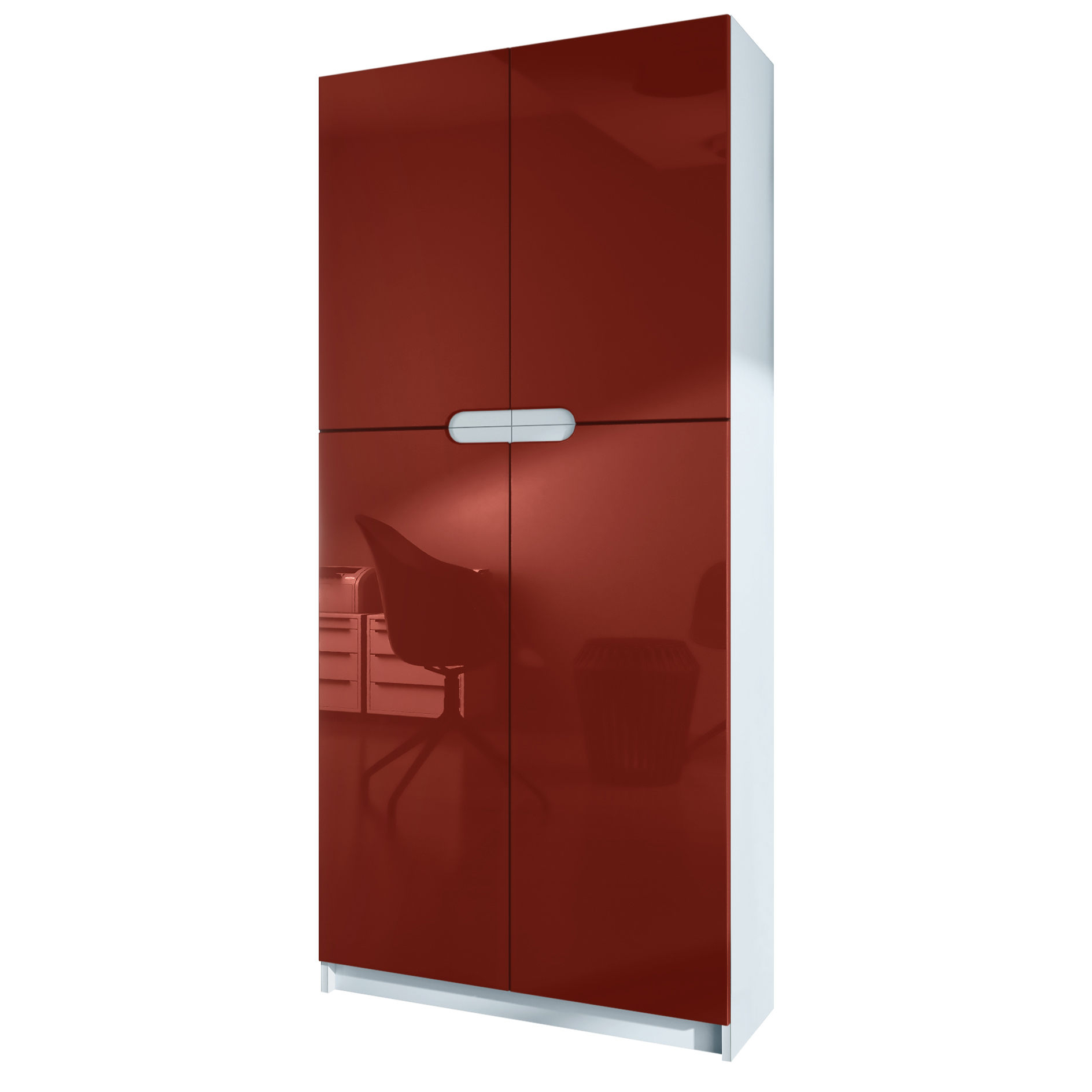 Büroschrank Logan V1 mit 5 Fächern und 4 Türen Weiß matt/Bordeaux Hochglanz (82 x 185 x 37 cm)