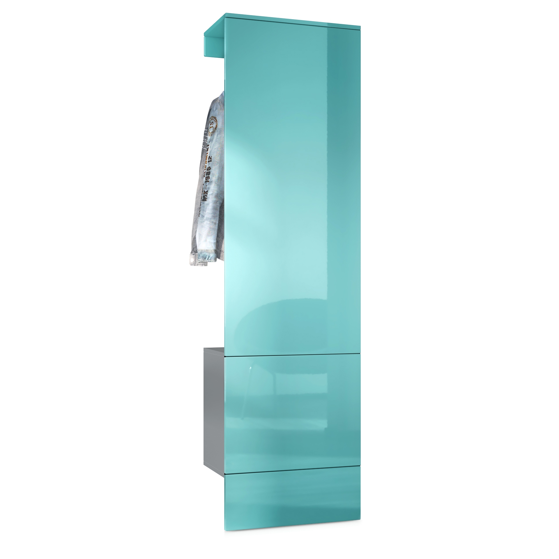 Garderobe Carlton Set 5 Anthrazit 1-tlg. mit integrierter Tür und 1 Kleiderstange Anthrazit matt/Petrol Hochglanz (52 x 193 x 35 cm)