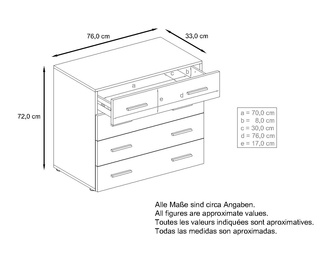 Kommode Pavos V1 ​mit 4 Schubladen Schwarz matt/Weiß Hochglanz (76 x 72 x 35 cm)