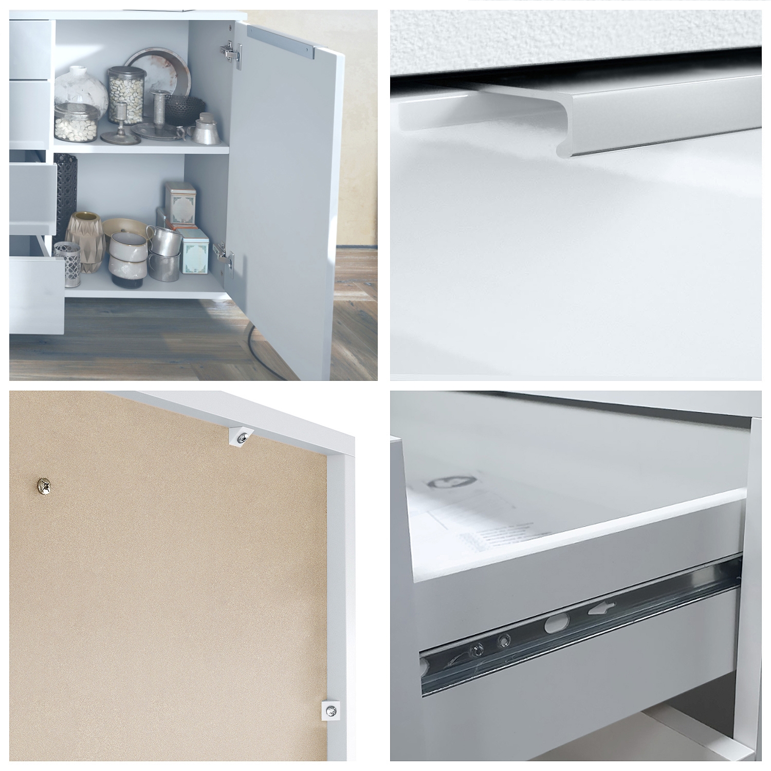 Linio V2 Sideboard mit 2 Türen und 4 Schubladen Weiß matt/Petrol Hochglanz (166,5 x 72,5 x 35 cm)