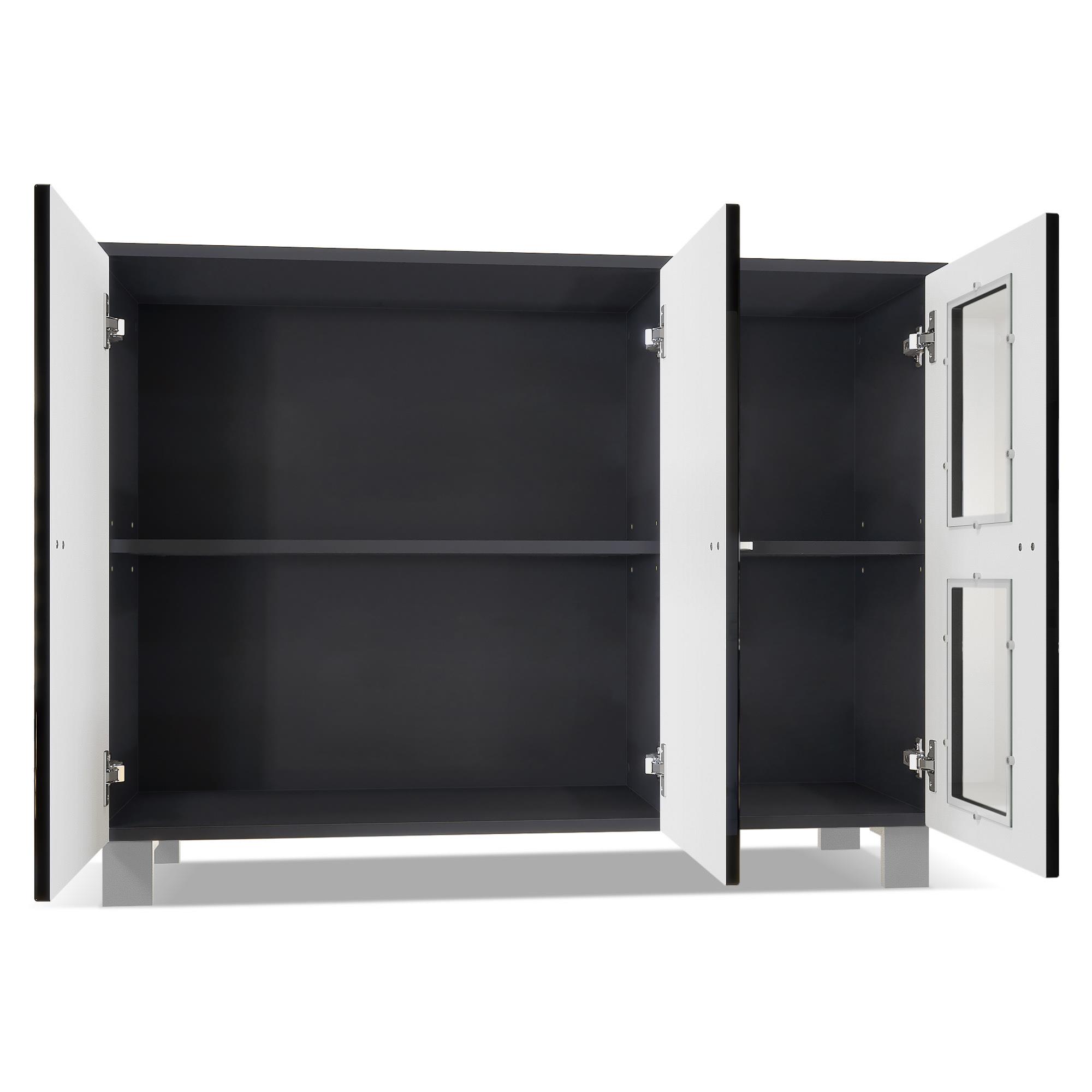 Sideboard Denjo  mit 3 Türen Schwarz matt/Schwarz Hochglanz inkl. LED-Beleuchtung (107x81x35 cm)