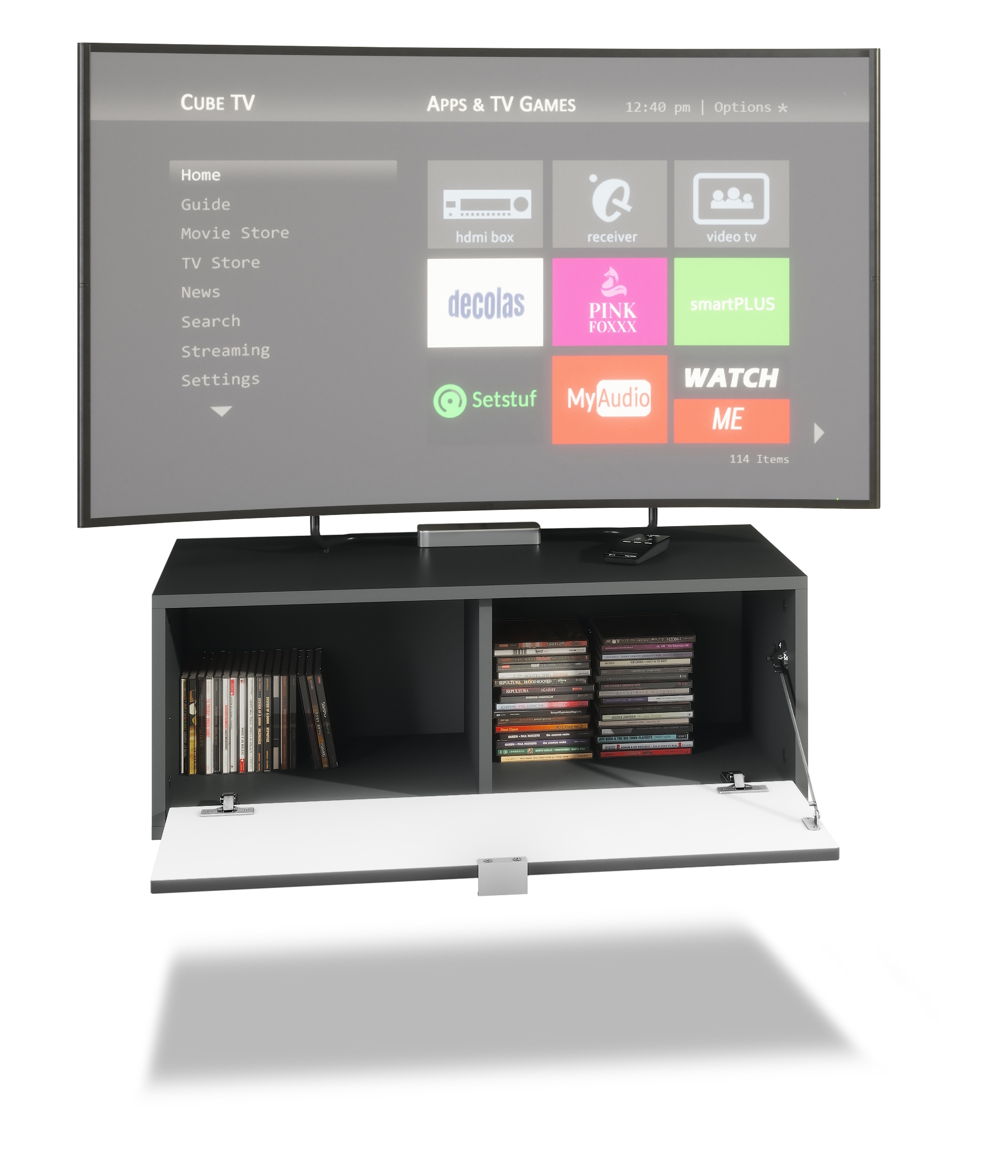 Lowboard Lana 800 2er-Set  mit Klappe Schwarz matt/Avola-Anthrazit (80 x 29 x 37 cm)
