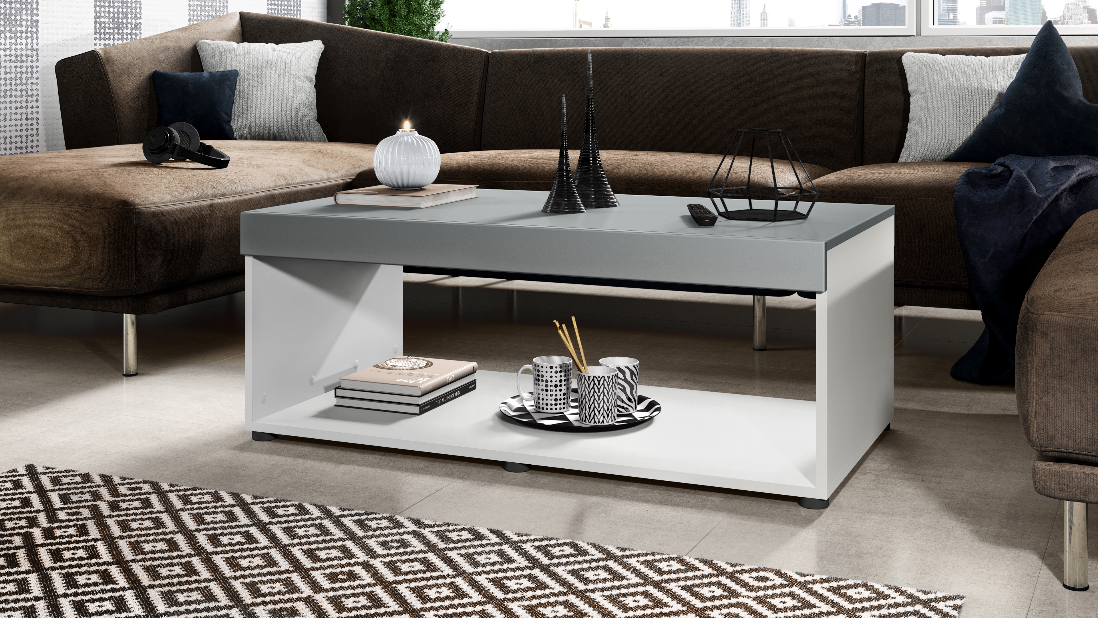 Couchtisch Pure  in Kastenform Weiß matt/Graphit Seidenmatt (104 x 40,5 x 58 cm)