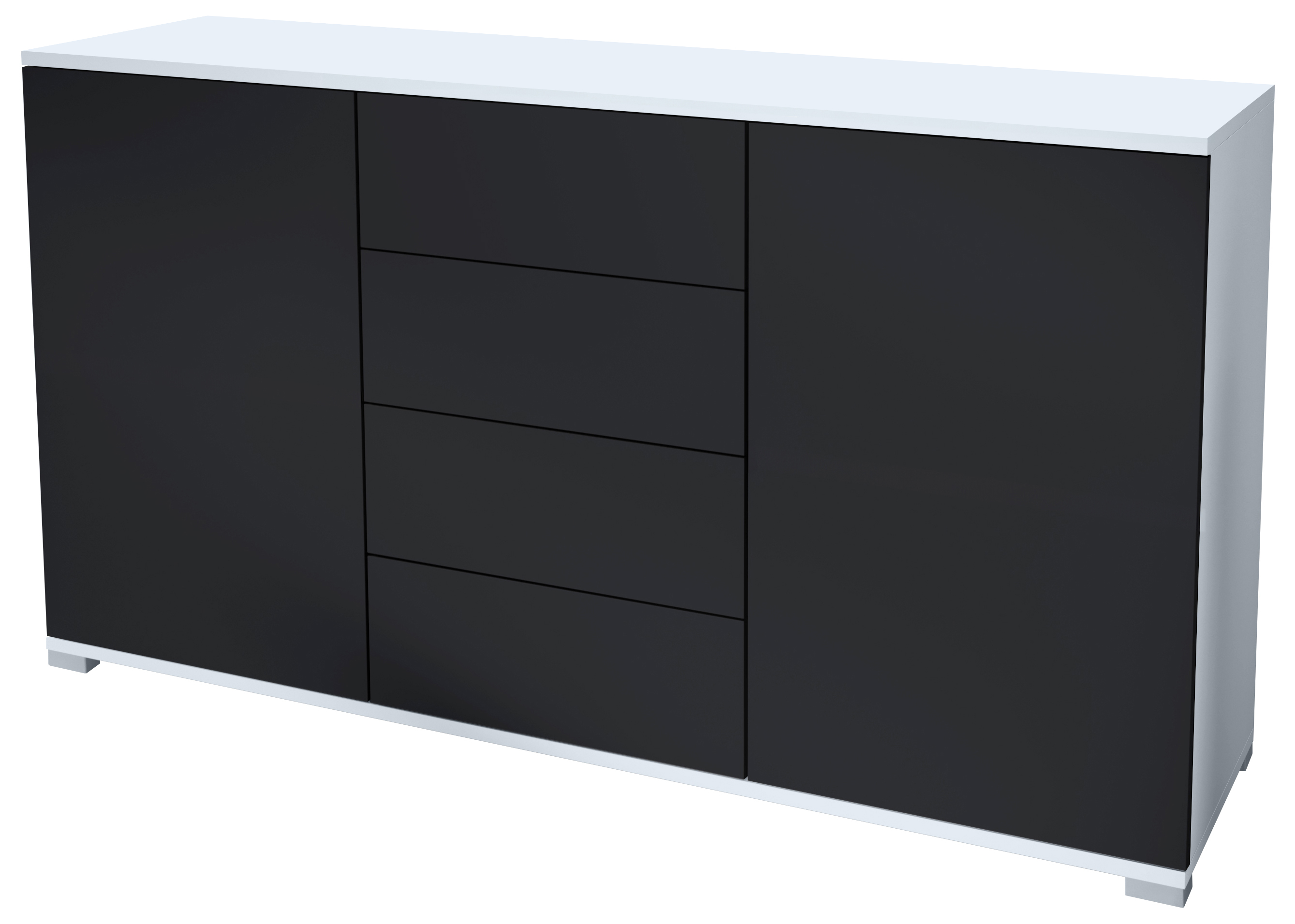 Santo V1 Sideboard Weiß mit 2 Türen und 4 Schubladen Weiß matt/Schwarz matt (138,5 x 75,5 x 35 cm)