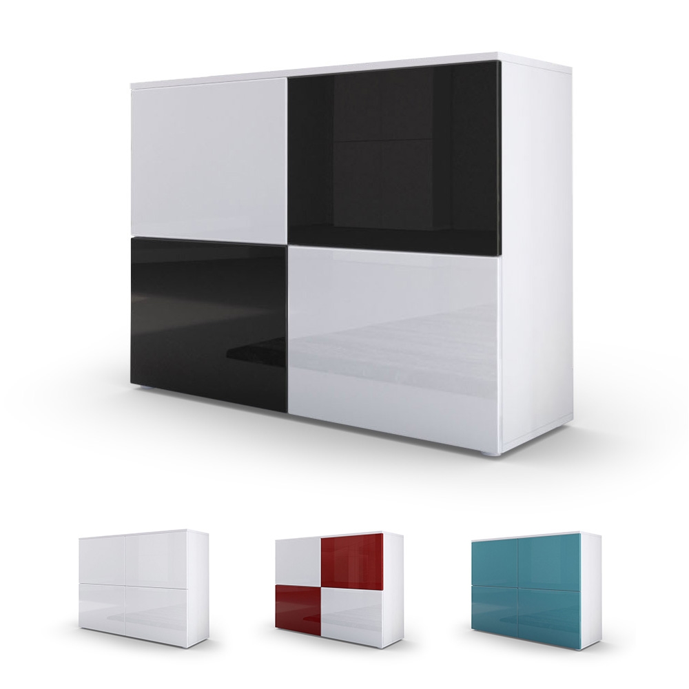 Kommode Rova mit 4 Türen Weiß matt/Avola-Antrazit (92 x 72 x 35 cm)