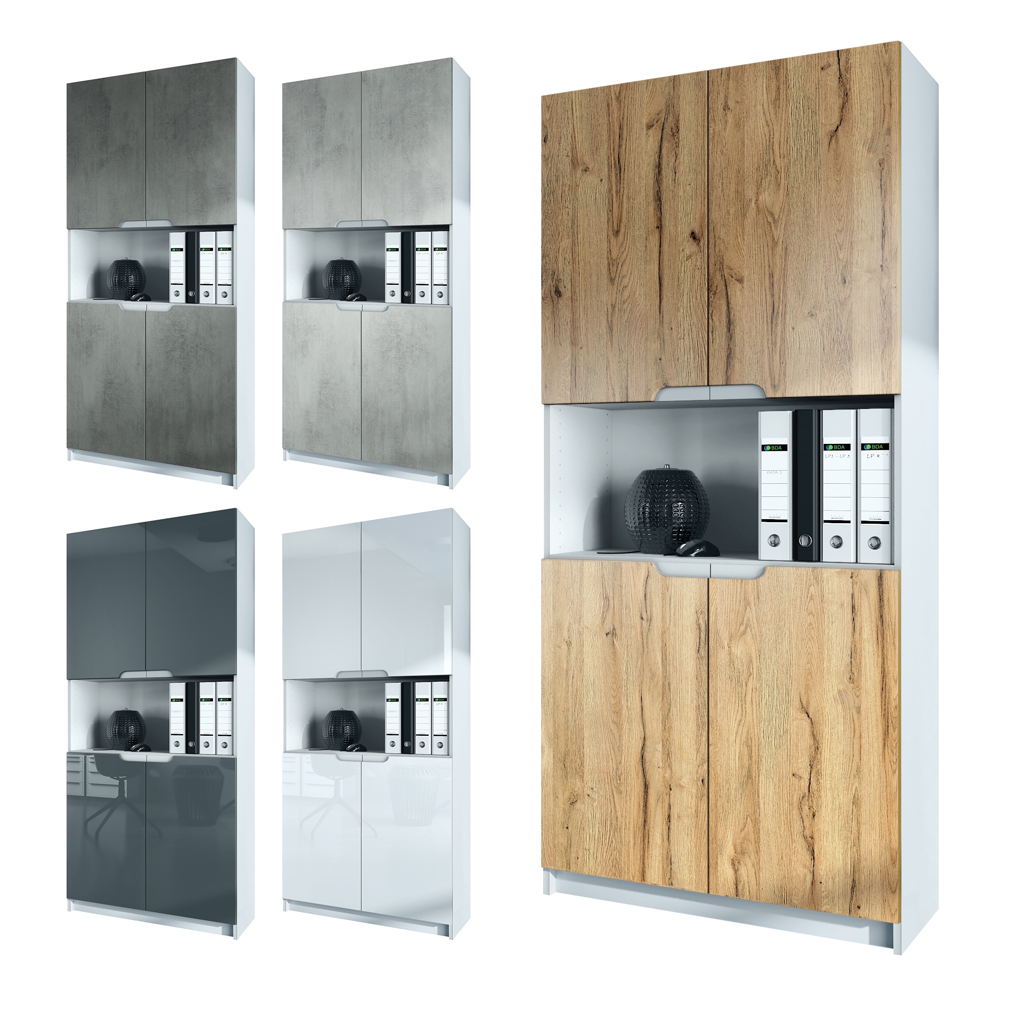 Büroschrank Logan V2 mit 5 Fächern und 4 Türen Weiß matt/Graphit seidenmatt (82 x 185 x 37 cm)