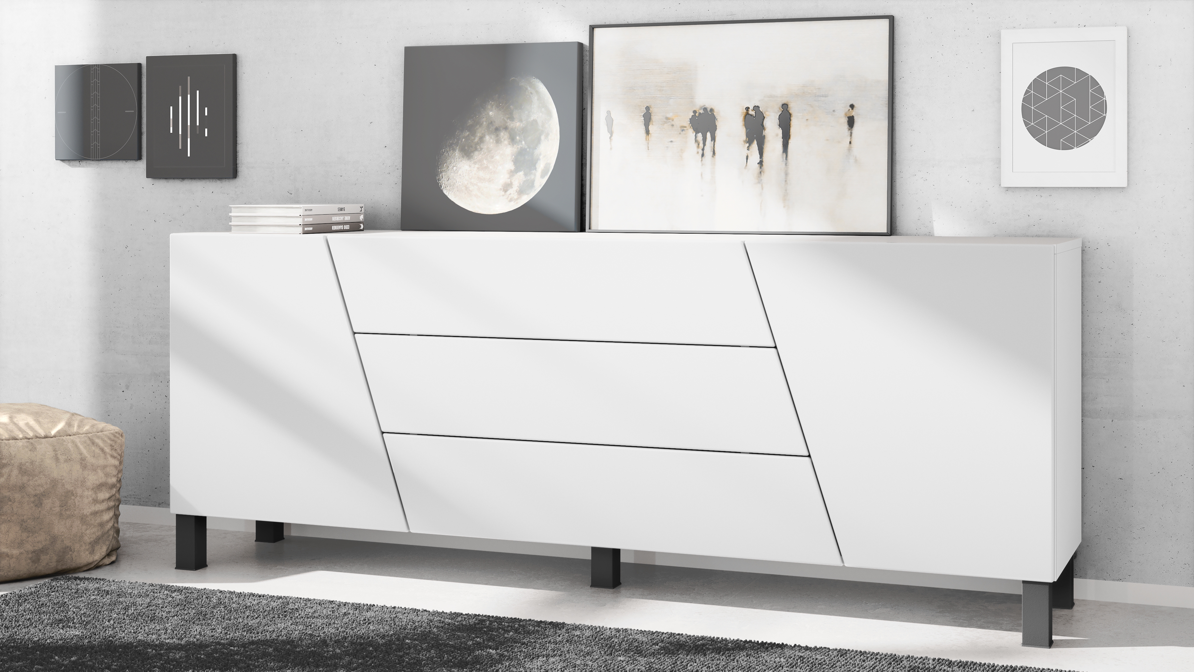 Houston Sideboard mit 2 Türen und 3 Schubladen Weiß matt (178 x 57,5 x 38,5 cm)