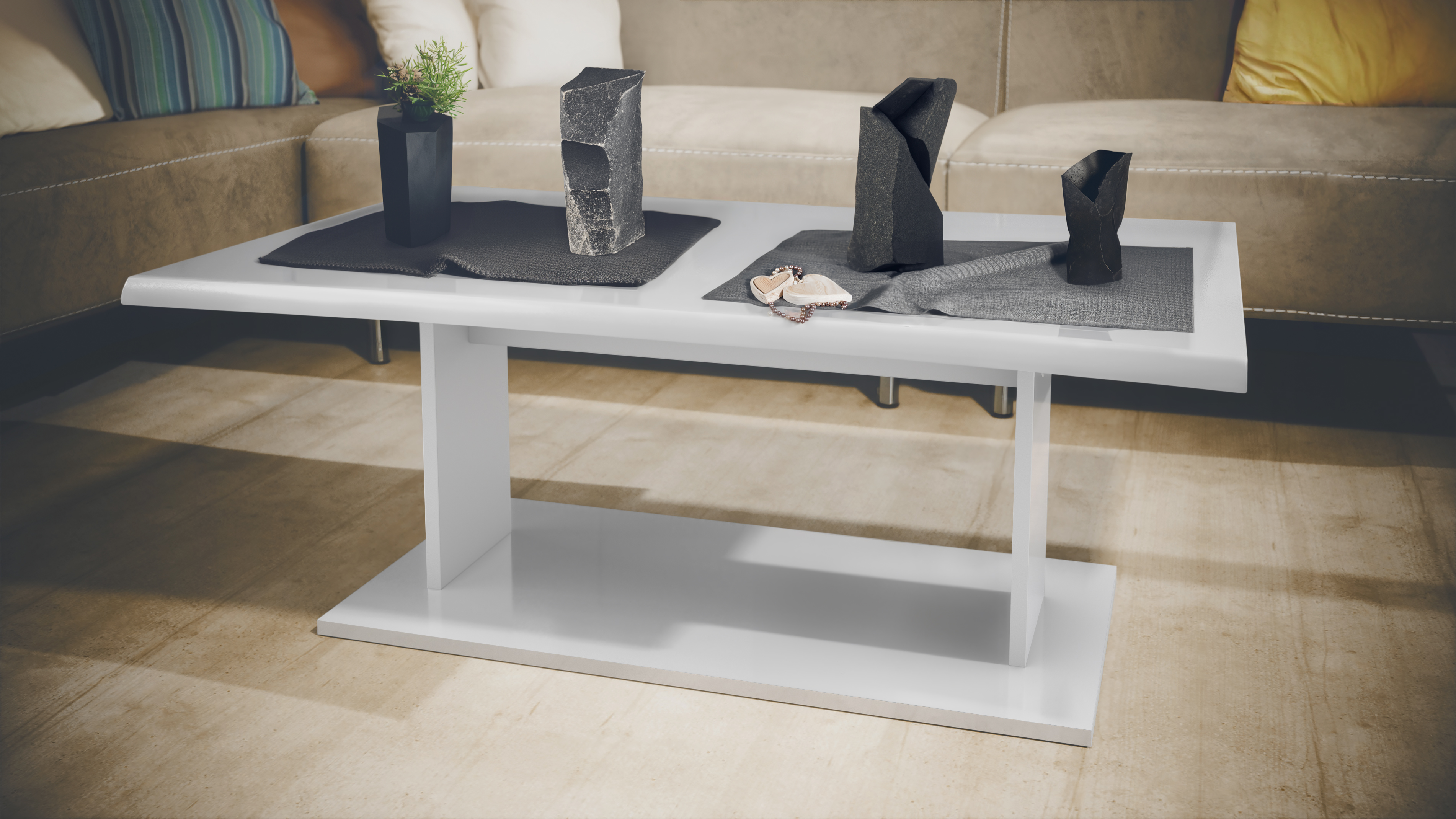 Melo Couchtisch mit Ablageboden Weiß Hochglanz/Weiß Hochglanz (102 x 40 x 67,5)