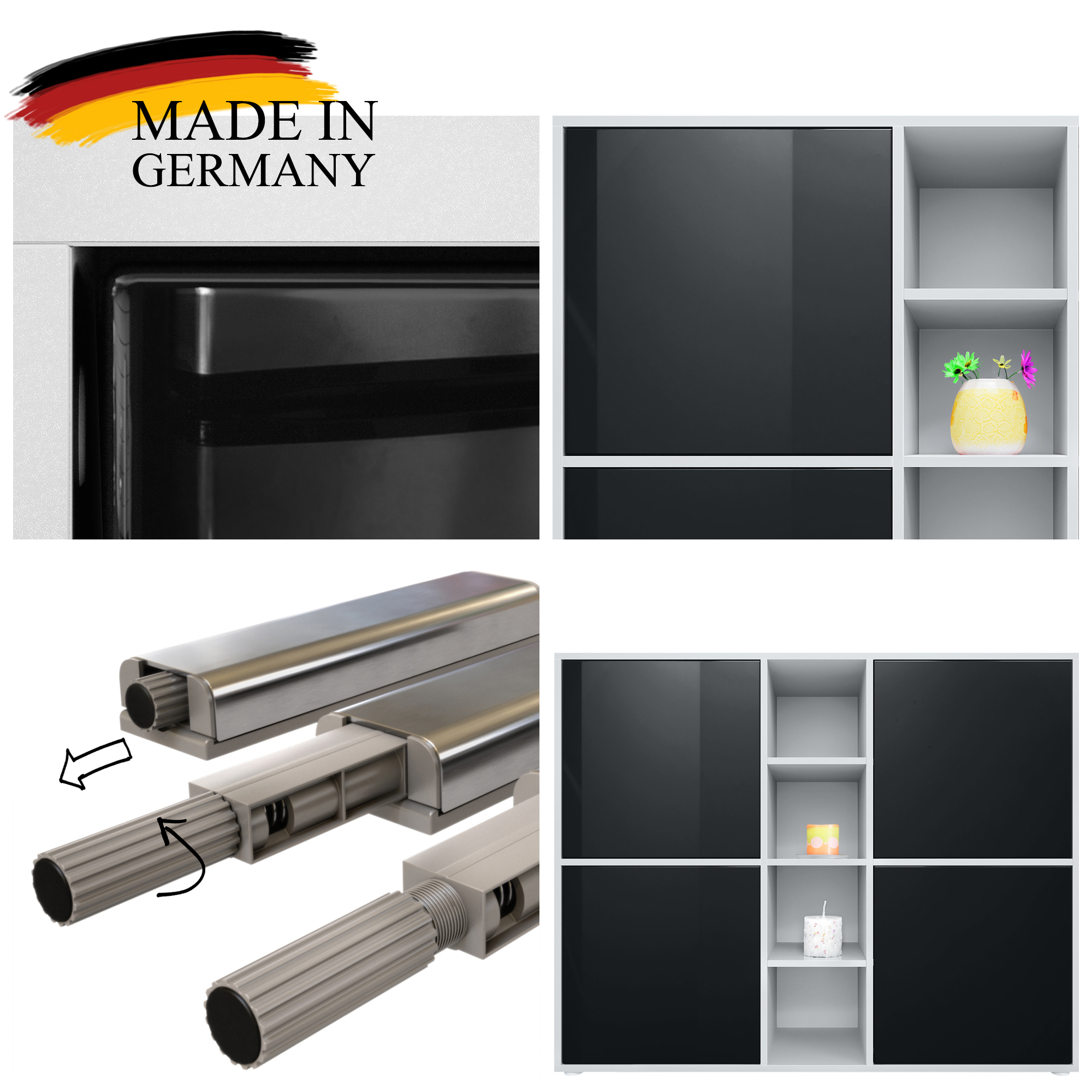 Wohnraum Set Miami bestehend aus 2 Highboards Weiß matt / Eiche sägerau