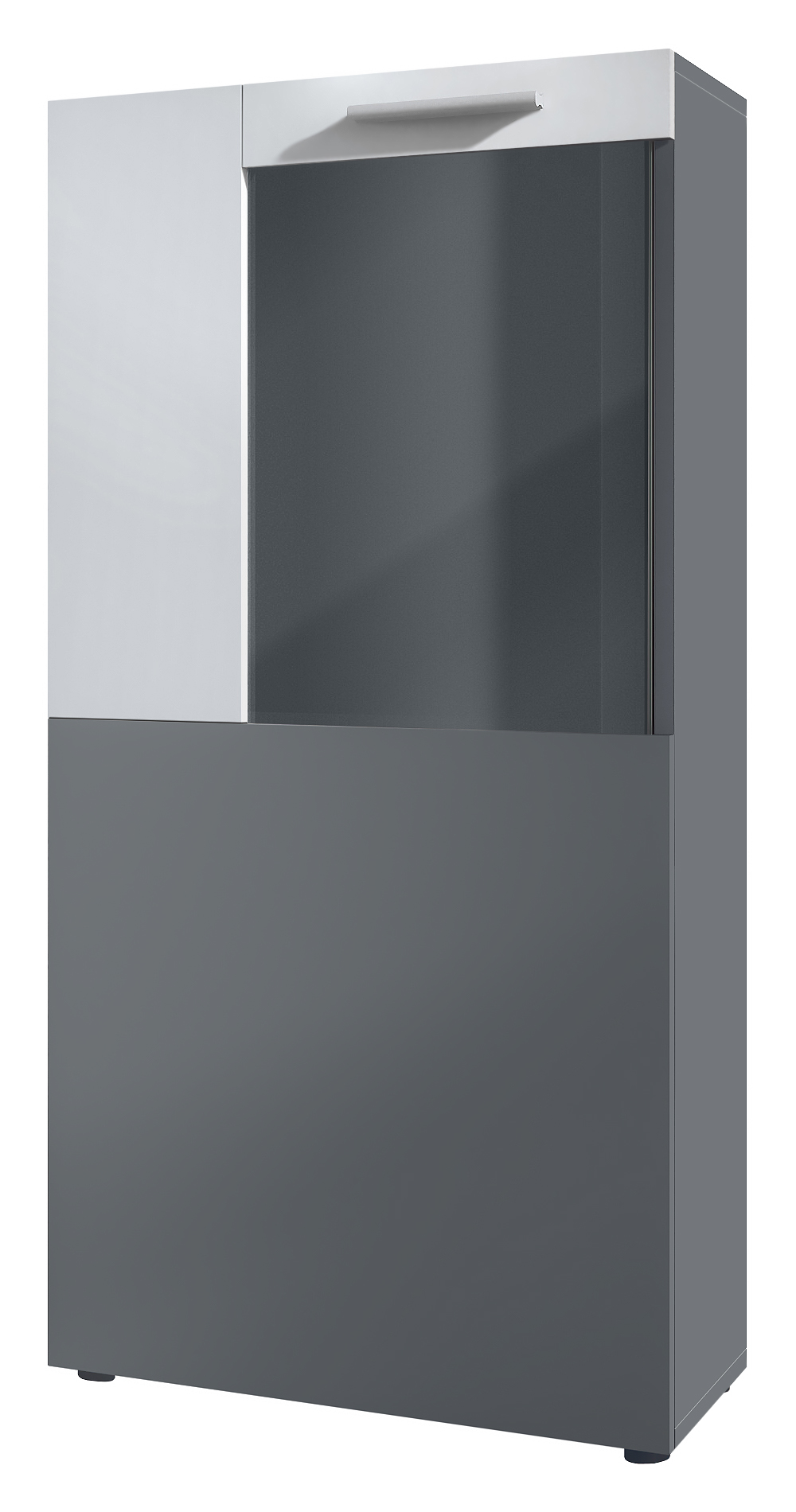 Stream Vitrine Anthrazit matt mit 1 großen Tür, dahinter 2 geräumige Fächer Anthrazit matt/Weiß matt (51 x 110 x 31 cm)