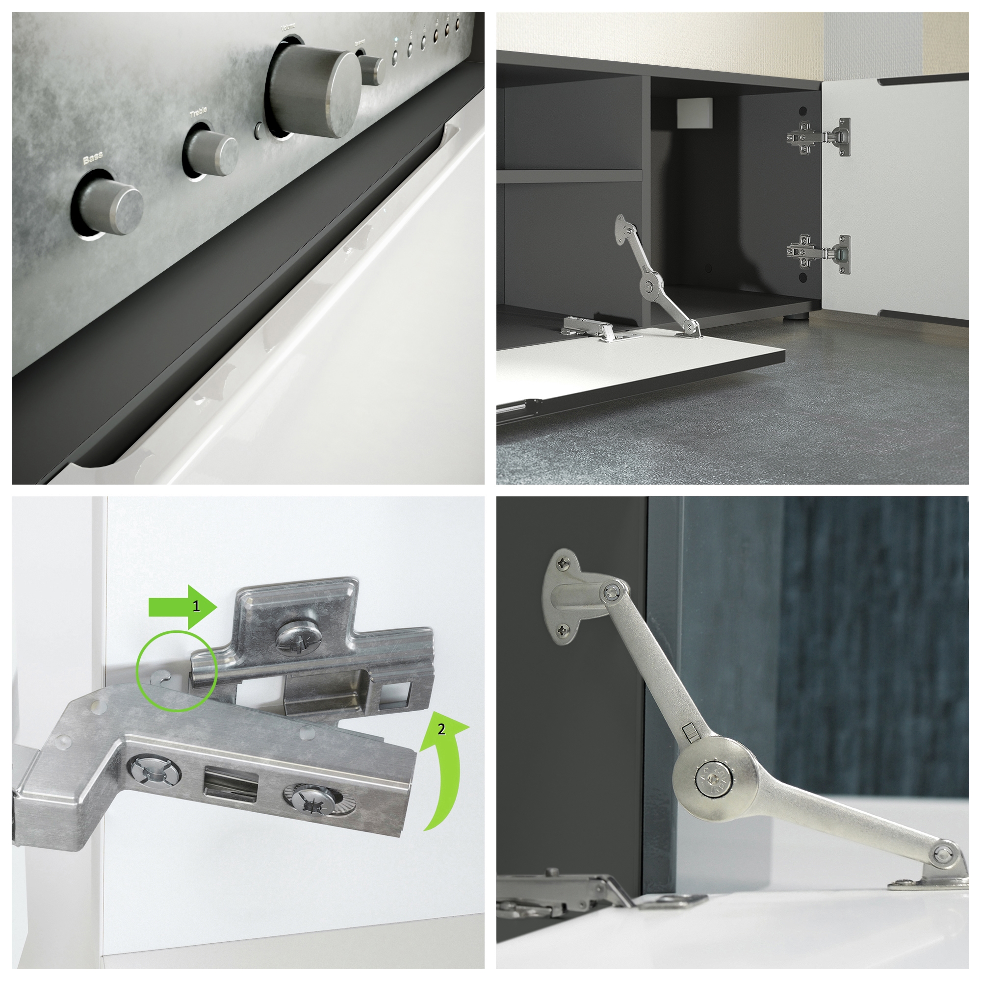 Lowboard Mogan  mit 2 Türen, 1 Klappe und 1 offenes Fach,  Anthrazit matt/Beton Oxid Optik (181 x 39 x 35 cm)
