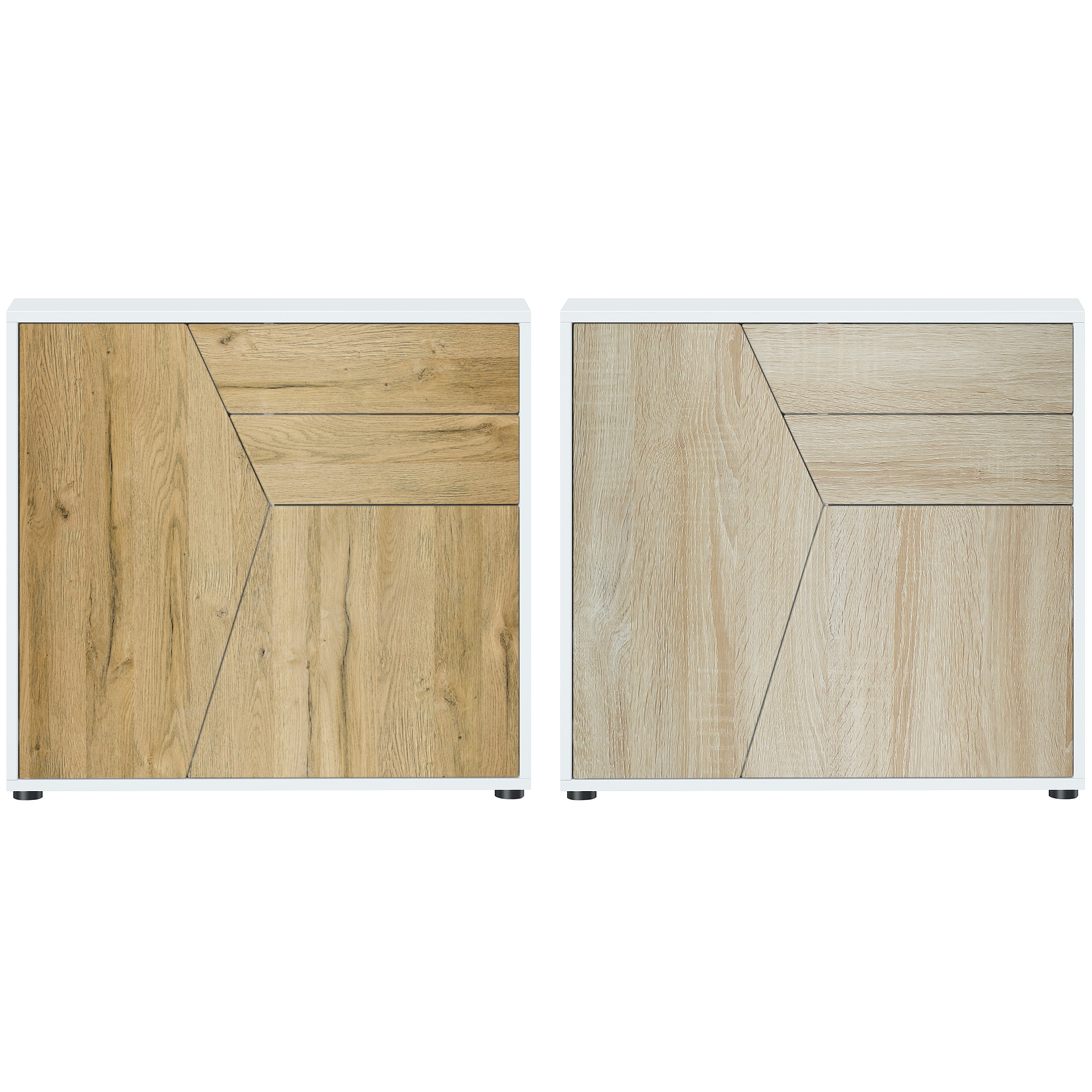 Benny Kommode  mit 2 Türen und 2 Schubladen Weiß matt/Eiche sägerau (79 x 74 x 36 cm)